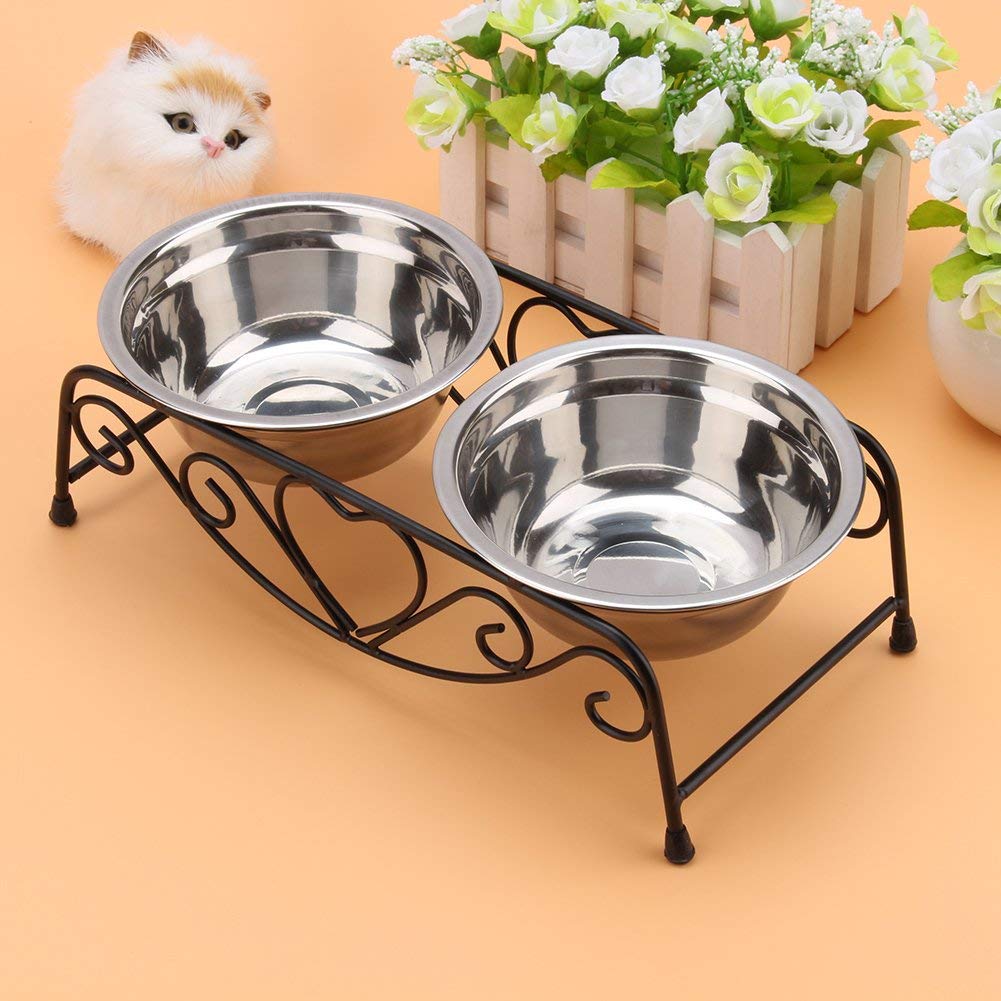 Stainless Steel Elevated Dog Bowls - Double Raised Pet Feeder Dishes for Food & Water - Non-Slip Stand for Cats & Dogs - Perfect for Mealtime, Travel & Outdoor Use