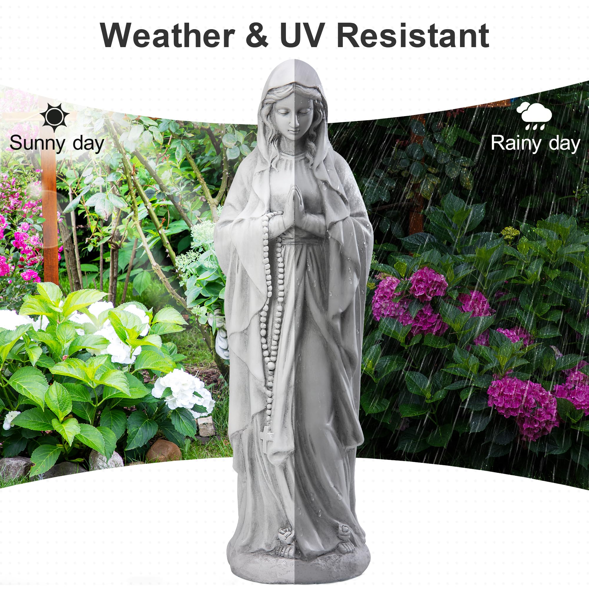 TOETOL 29.9 Inch Virgin Mary Praying Statue - Outdoor Religious Garden Decor for Home, Yard, Patio - Durable Magnesium Oxide Stone Sculpture - Perfect for Catholic Prayer Spaces, Church Gardens & Spiritual Home Decor