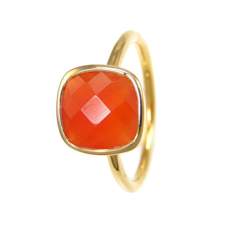 925 Sterling Silver Carnelian Pompom Rings for Girls - 10mm Gemstone Dainty Jewelry, Best Christmas Gift for Her, Birthday, Anniversary & Everyday Wear