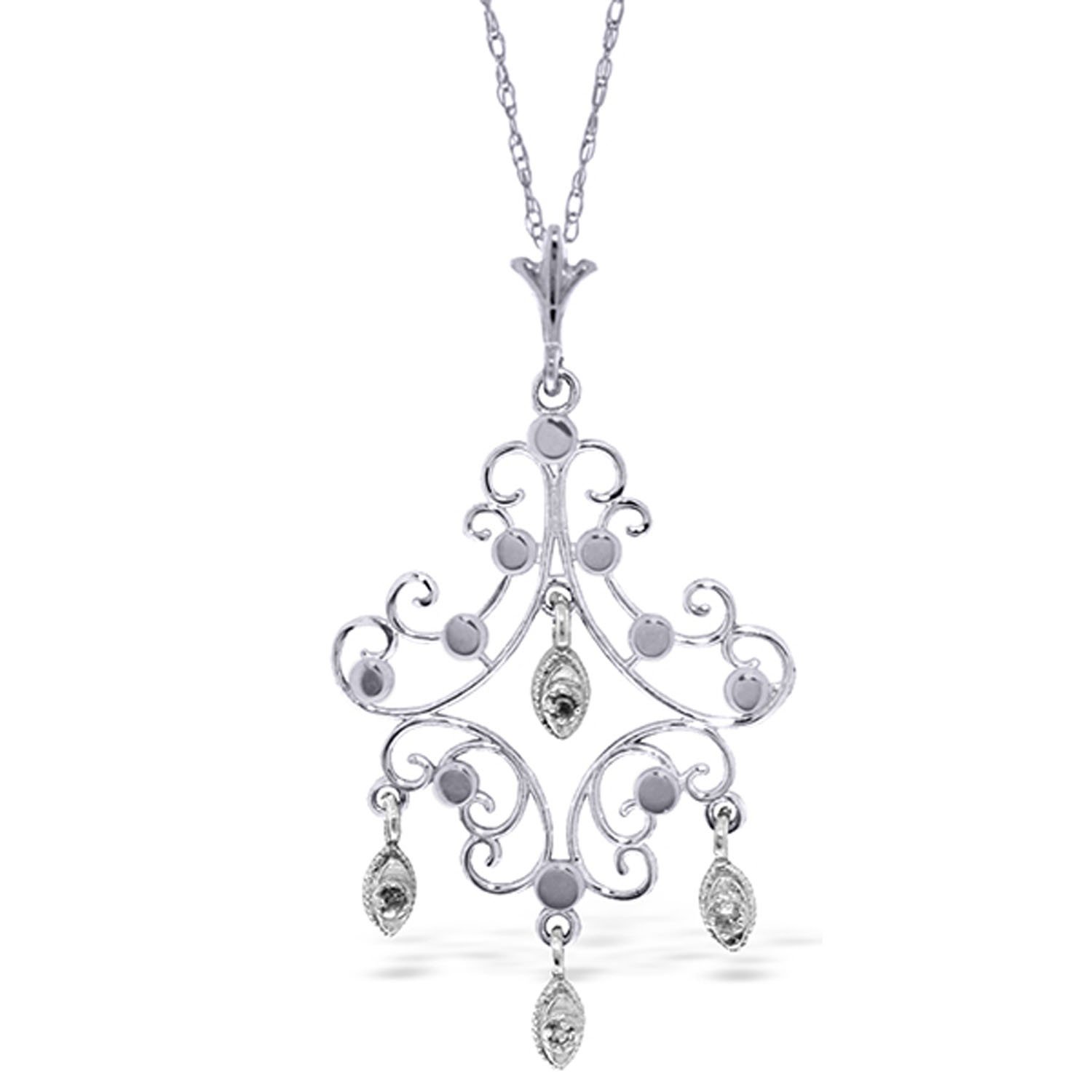 14K Solid White Gold Necklace with 0.02 CTW Natural Diamond Accented Chandelier Pendant - Elegant Jewelry for Women, Perfect for Weddings, Anniversaries & Special Occasions