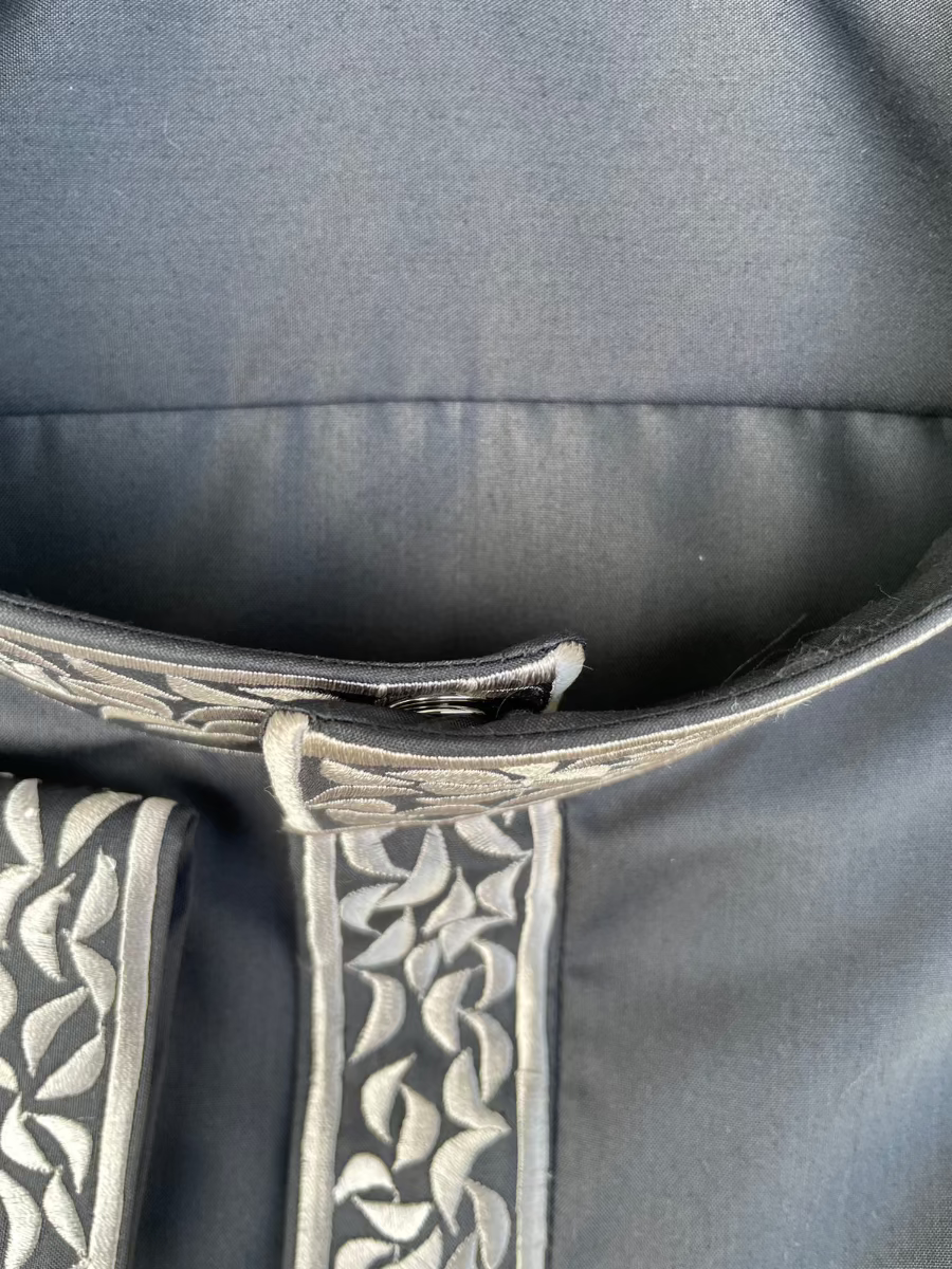 Men's Black Saudi Thobe with Silver Embroidery - Traditional Arabic Islamic Robe for Eid, Wedding & Special Occasions