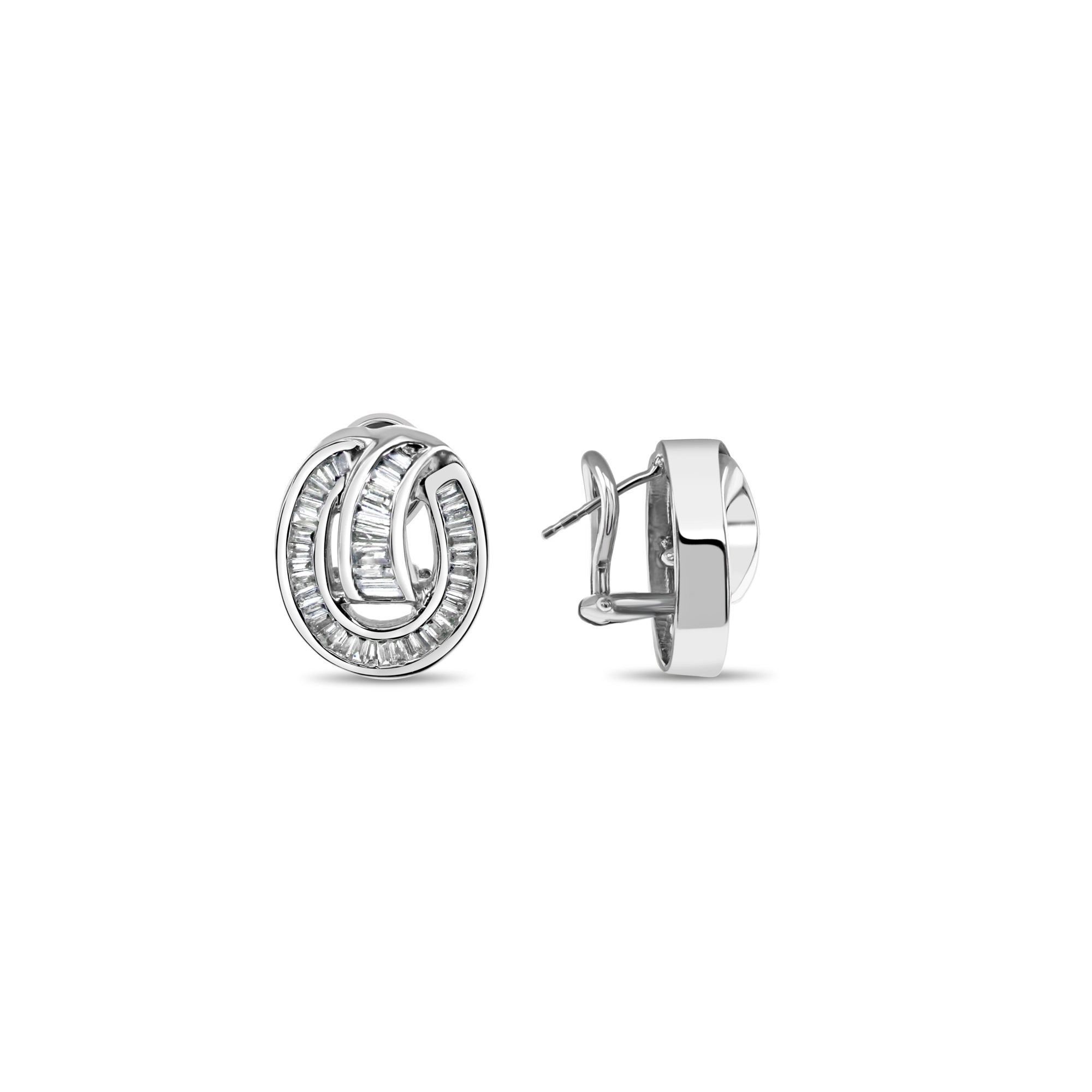 1.20cttw 14K White Gold Baguette Circular Diamond Earrings for Women - Elegant Wedding, Party & Everyday Jewelry Gift