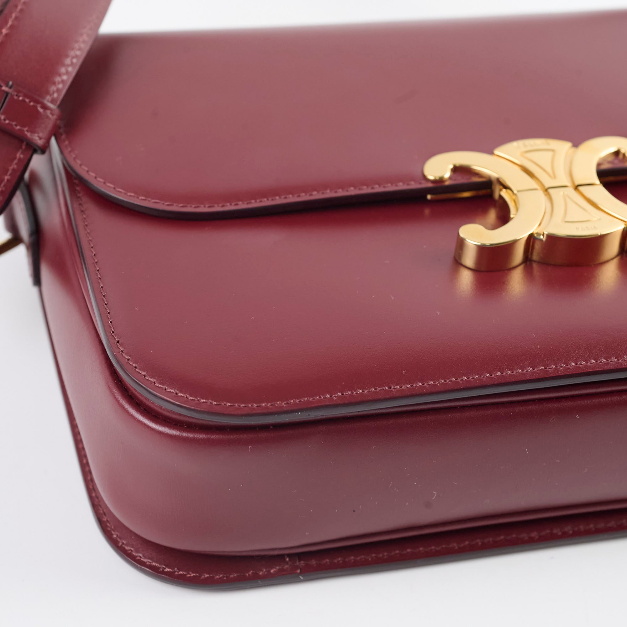 Celine Medium Triomphe Handbag in Shiny Burgundy Calfskin Leather - Perfect for Work, Travel & Evening Events