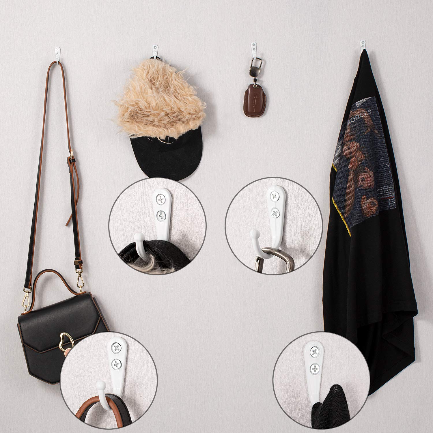 30 Pack Heavy Duty Wall Mounted Coat Hooks - Rustic Robe Hangers with 60 Screws - White Wooden Clothes Hooks for Bathroom, Kitchen, Garage & Entryway Organization