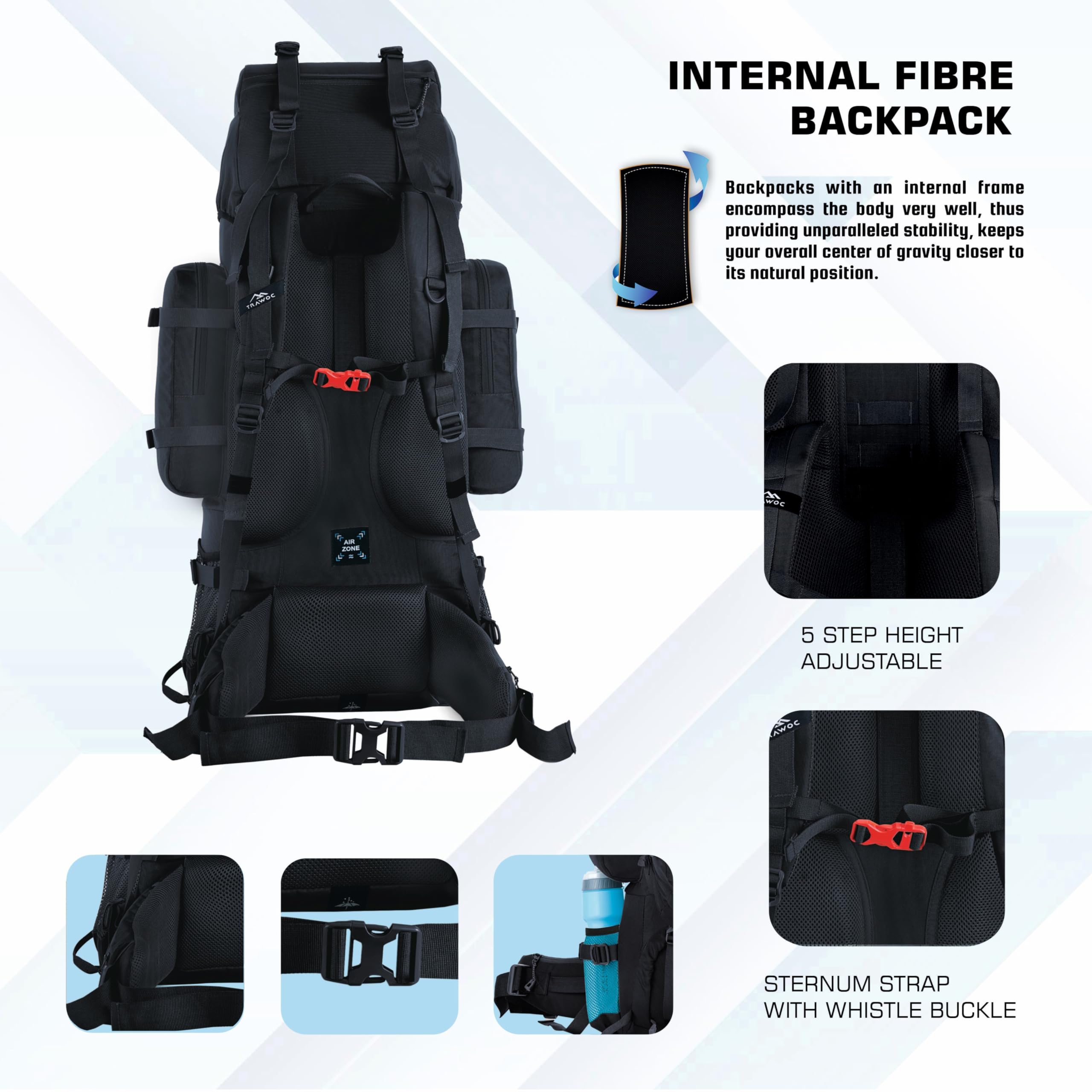 WILDWING 95L Internal Frame Travel Backpack with Detachable Daypack - Lightweight Hiking Backpack for Camping, Trekking & Outdoor Adventures - Durable Men & Women Backpack (Black) - Perfect for Long Trips, Backpacking & Travel Gear