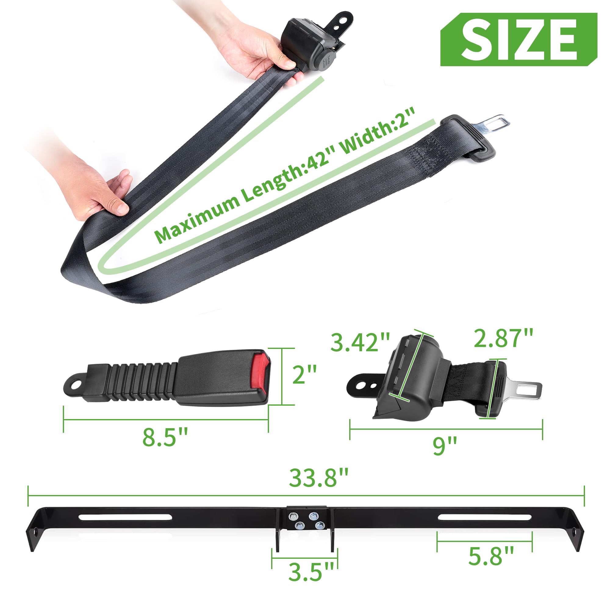 Universal 10L0L Golf Cart Seat Belt Kit - 2/4 Passenger Front & Rear Seat Belts with Brackets - Compatible with EZGO, Club Car, Yamaha Models - Perfect for Safety Upgrades on Golf Courses & Neighborhood Rides