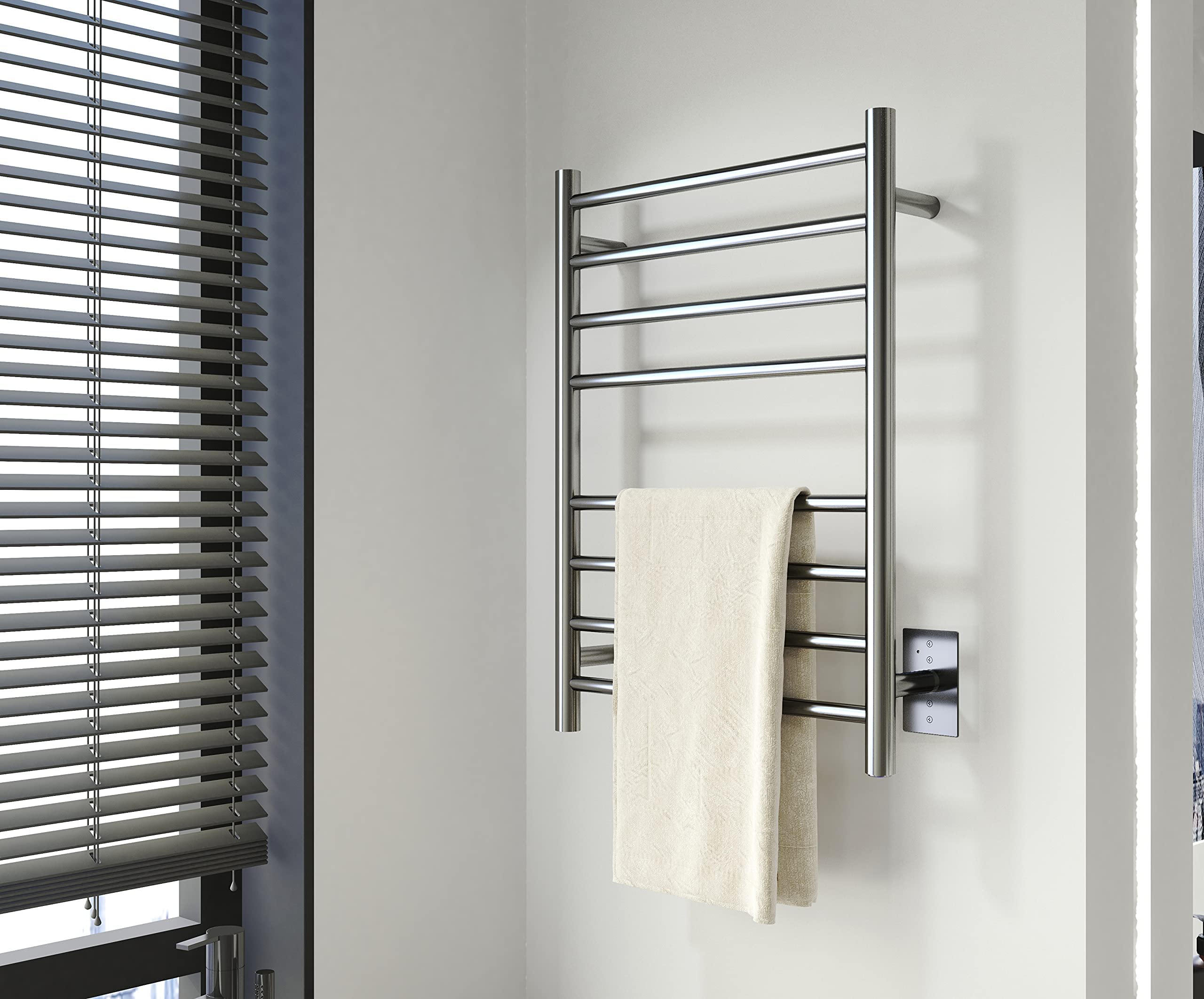 Polished Chrome Electric Heated Towel Warmer - 8 Bar Stainless Steel Wall Mounted Bathroom Towel Rack (70W, 27.56x19.69x4.41 inches) - Perfect for Spa-Like Bathroom Luxury & Quick Drying of Wet Towels