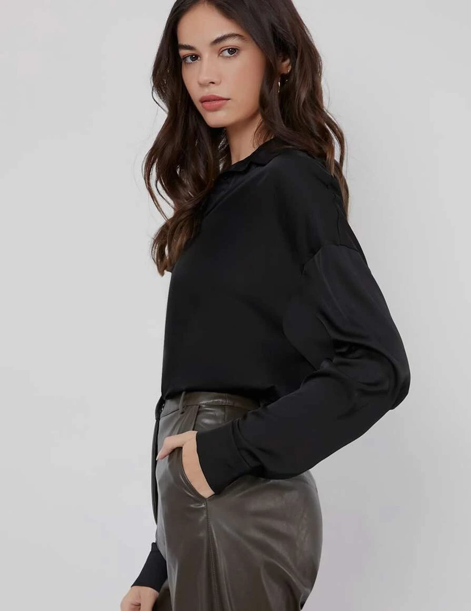 Chigant Women's Satin Silk Button Down Blouse - Elegant Long Sleeve Loose Fit Tunic Top for Office Work & Casual Wear | Perfect for Business Meetings, Date Nights & Professional Outfits