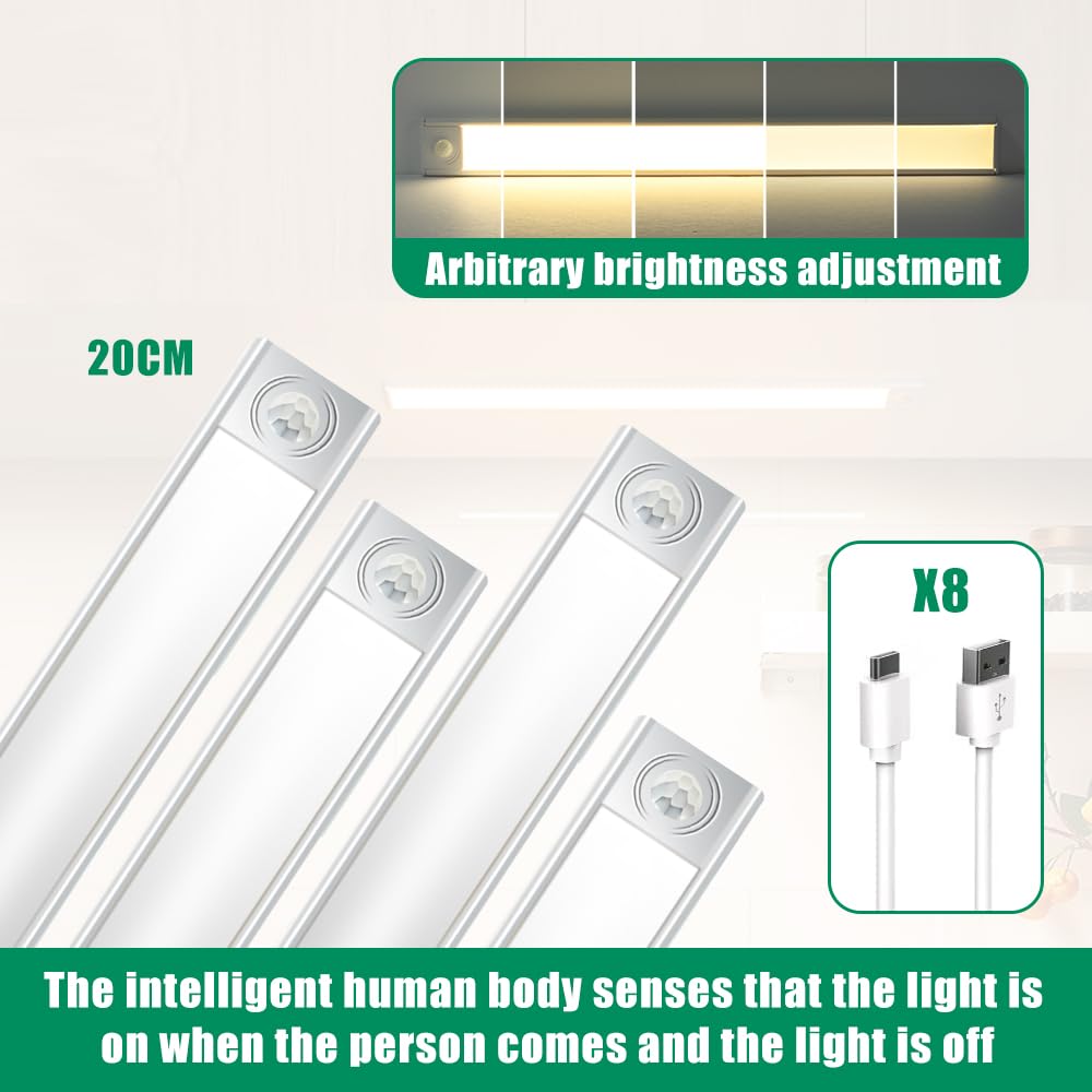 8 Pack Magnetic Under Cabinet LED Lights - Battery Powered Motion Sensor Lighting for Kitchen, Closet, Pantry, Bedroom - Perfect for Dark Spaces & Nighttime Use