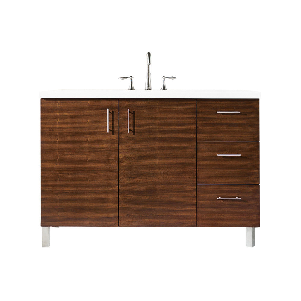 Metropolitan 48 Inch Single Bathroom Vanity with American Walnut Finish & 3CM Classic White Quartz Countertop - Perfect for Modern Master Bathrooms & Powder Rooms
