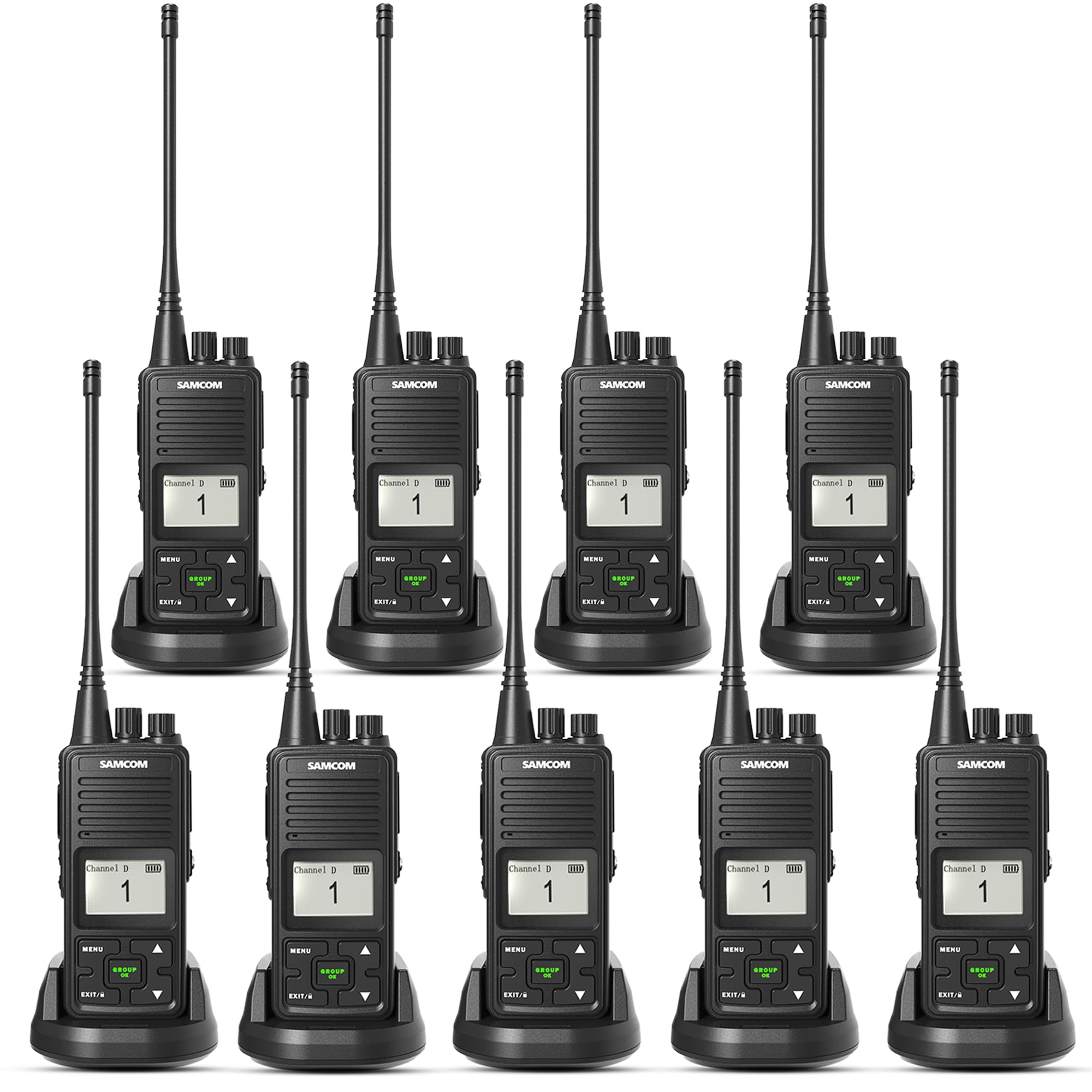 Long Range Two Way Radios 3000mAh High Power Rechargeable Walkie Talkies - 2 Watts UHF Business Radios for Adults with Earpiece & Group PTT Button (9 Pack) - Ideal for Construction, Security, and Outdoor Adventures