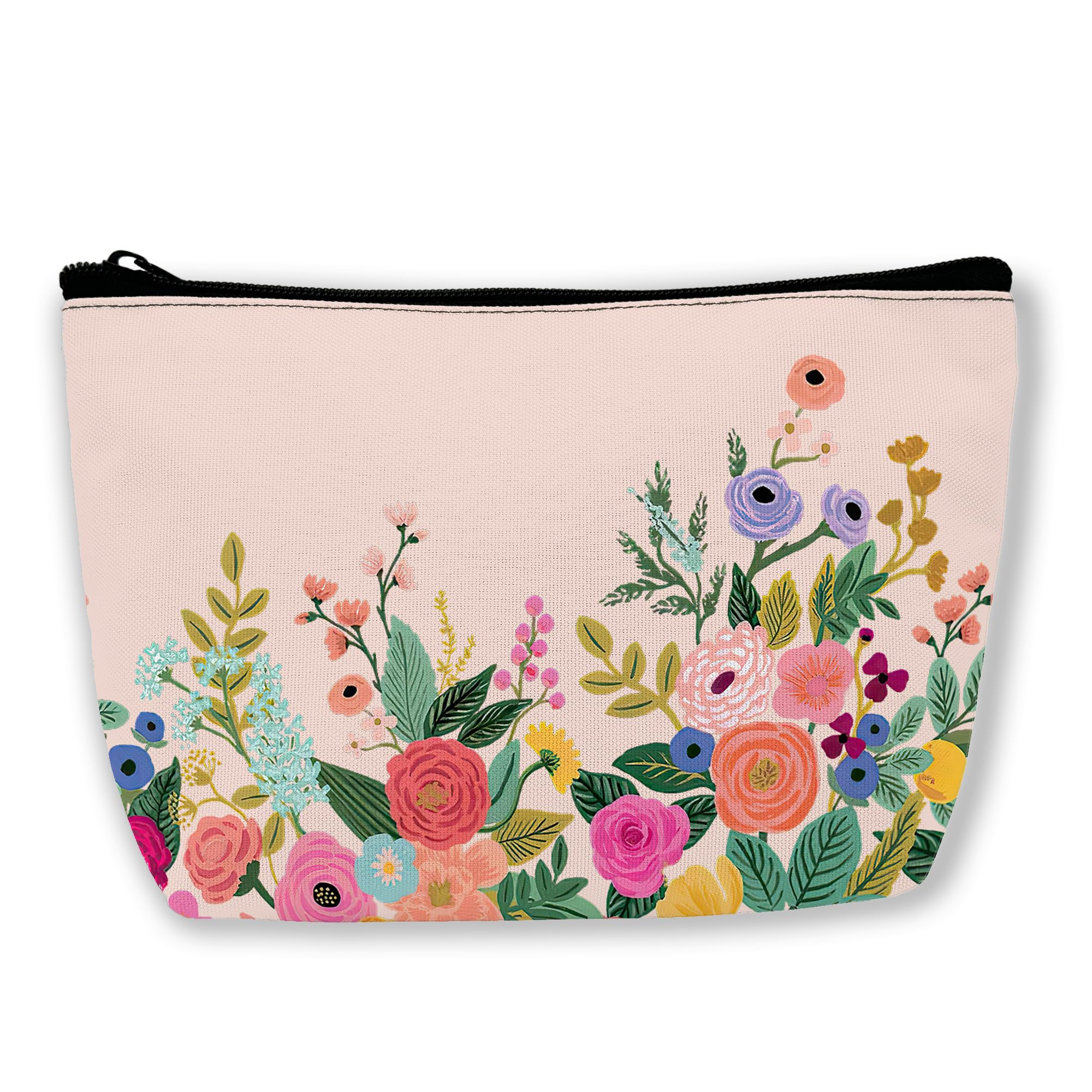 Pink Floral Makeup Bag for Women & Girls - Waterproof Cosmetic Organizer with Zipper, Travel Toiletry Bag for Makeup Brushes, Lipstick, Skincare (Perfect for Travel, Gym, Daily Use)