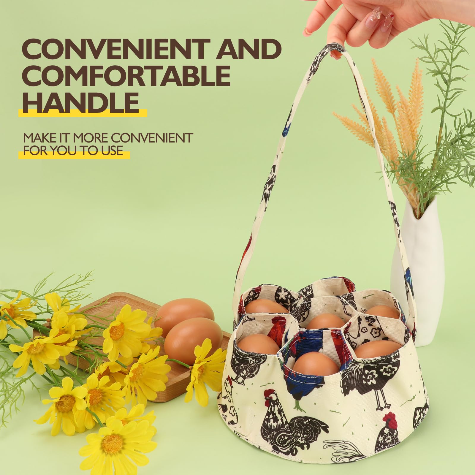 Hossmily 7-Pocket Egg Collecting Basket - Mini Farmhouse Egg Gathering Basket for Chicken, Duck, Goose Eggs - Durable Storage & Transport Solution for Homestead, Garden & Farmers Market (1 Pack)