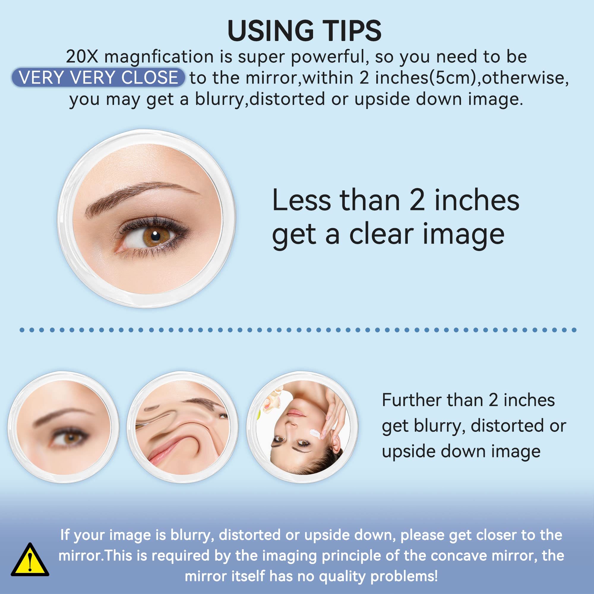 20x Magnifying Mirror with Suction Cup - 6 Inch Close Up Makeup Mirror for Precise Eyebrow Shaping, Skincare & Shaving - Bathroom Vanity Mirror with Super Magnification for Flawless Beauty Routine