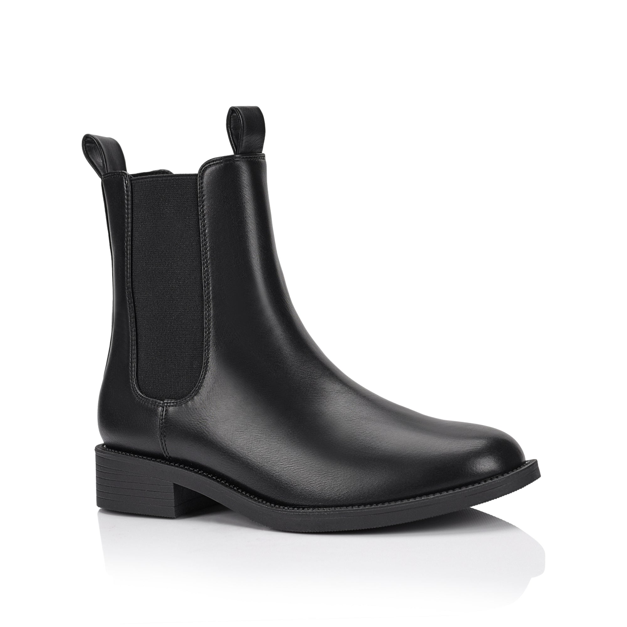 Grayson Chelsea Ankle Boots for Women - Stylish Black Leather Mid Calf Boots with Elastic Side Gussets | Comfortable Slip On Shoes for Casual Outfits, Work & Fall Fashion