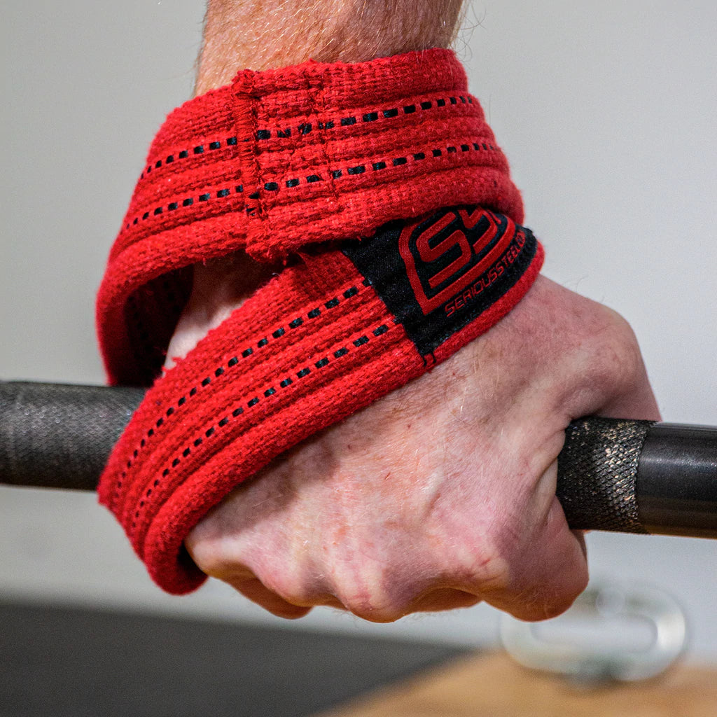 Serious Steel Red Figure 8 Lifting Straps - Heavy Duty Weight Lifting Wrist Support for Powerlifting, CrossFit & Gym Training - Perfect for Deadlifts, Pull-ups & Strength Exercises