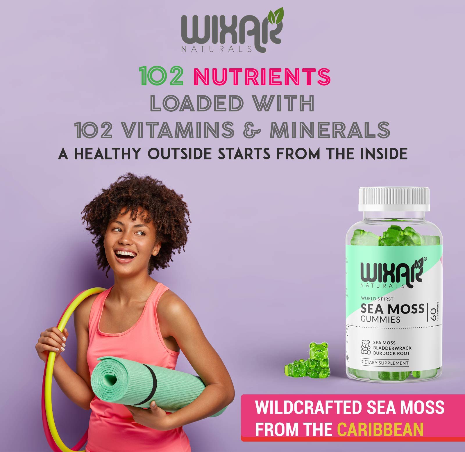 Organic Irish Sea Moss & Bladderwrack Gummies with Burdock Root - 60 Vegan Gummy Supplements for Immune Support, Gut Health & Wellness - Herbal Alkaline Supplement for Energy, Skin & Digestion - Perfect for Daily Wellness Routine & Immune Boosting