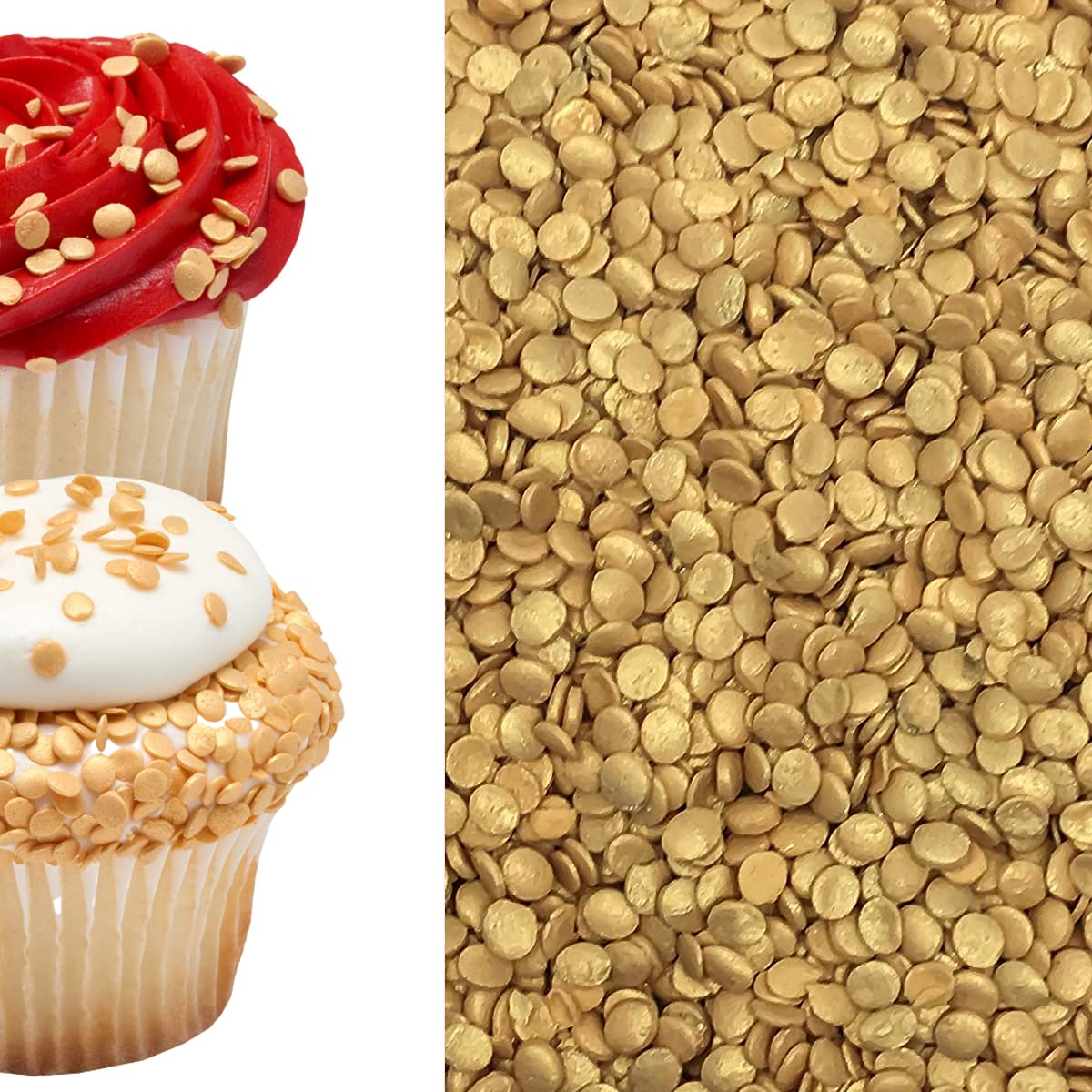 Gold Sequin Confetti Sprinkles for Cakes, Cupcakes & Desserts - 4 oz Edible Glitter Decorations for Birthday Parties, Weddings & Baking