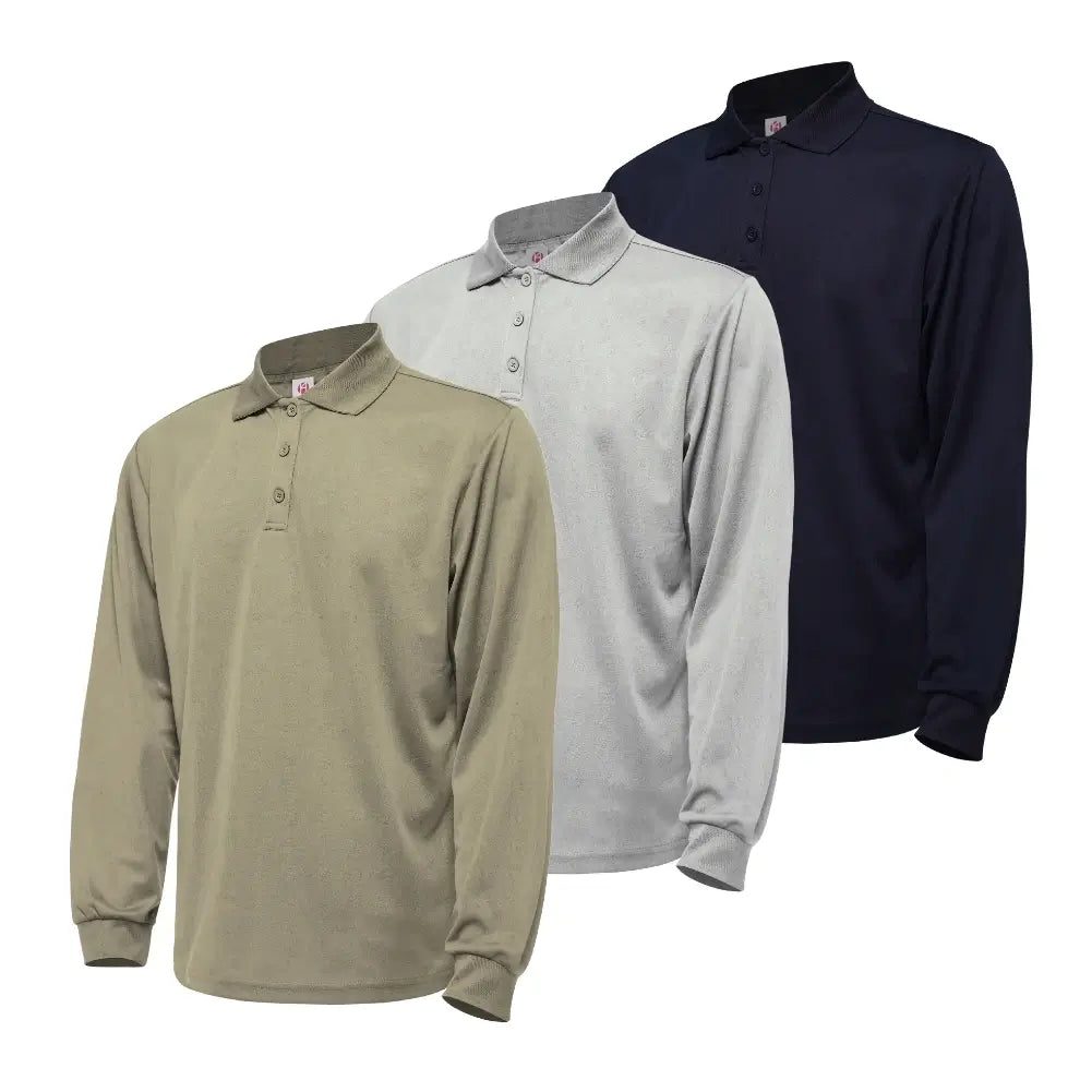 3 Pack Men's Quick Dry Long Sleeve Polo Shirts - Moisture Wicking & Breathable for Golf, Hiking & Outdoor Activities