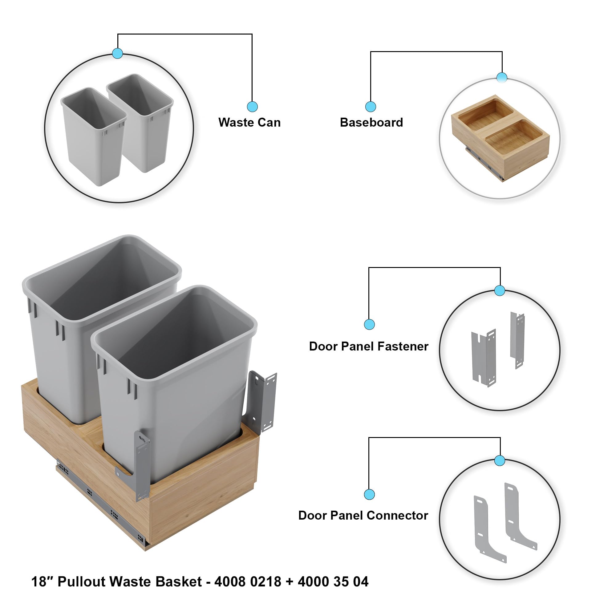 Dowell B18 Wood Base Pull-Out Trash Can Organizer with Two 35-Quart Plastic Bins (4008 0218 35 * 2) - Perfect for Kitchen Cabinet Storage & Waste Management