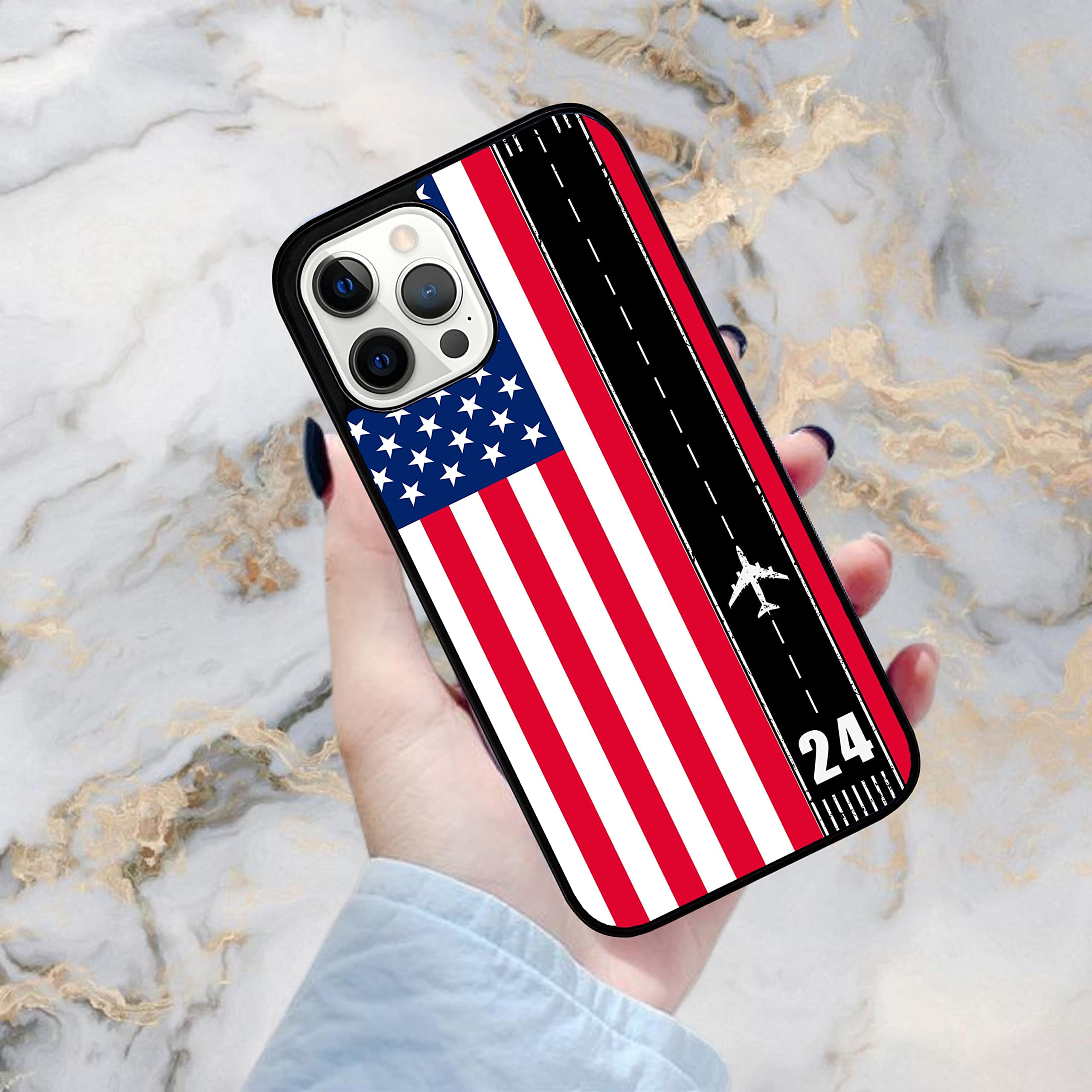 American Flag Airplane Runway Pilot Travel Aviation iPhone 13 Pro Case - Durable Shockproof Slim TPU Rubber Non-slip Phone Cover - Perfect for Air Travel, Airport Commutes & Aviation Enthusiasts