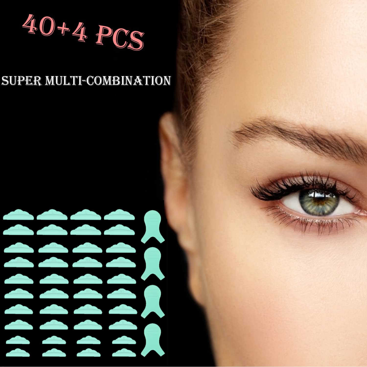 44 Piece Silicone Lash Lift Rods - 5 Sizes (S/M/M1/M2/L) for Eyelash Perming & Curling - Reusable Lash Lifting Pads (Green) - Perfect for Salon, Home Use & Professional Makeup Artists