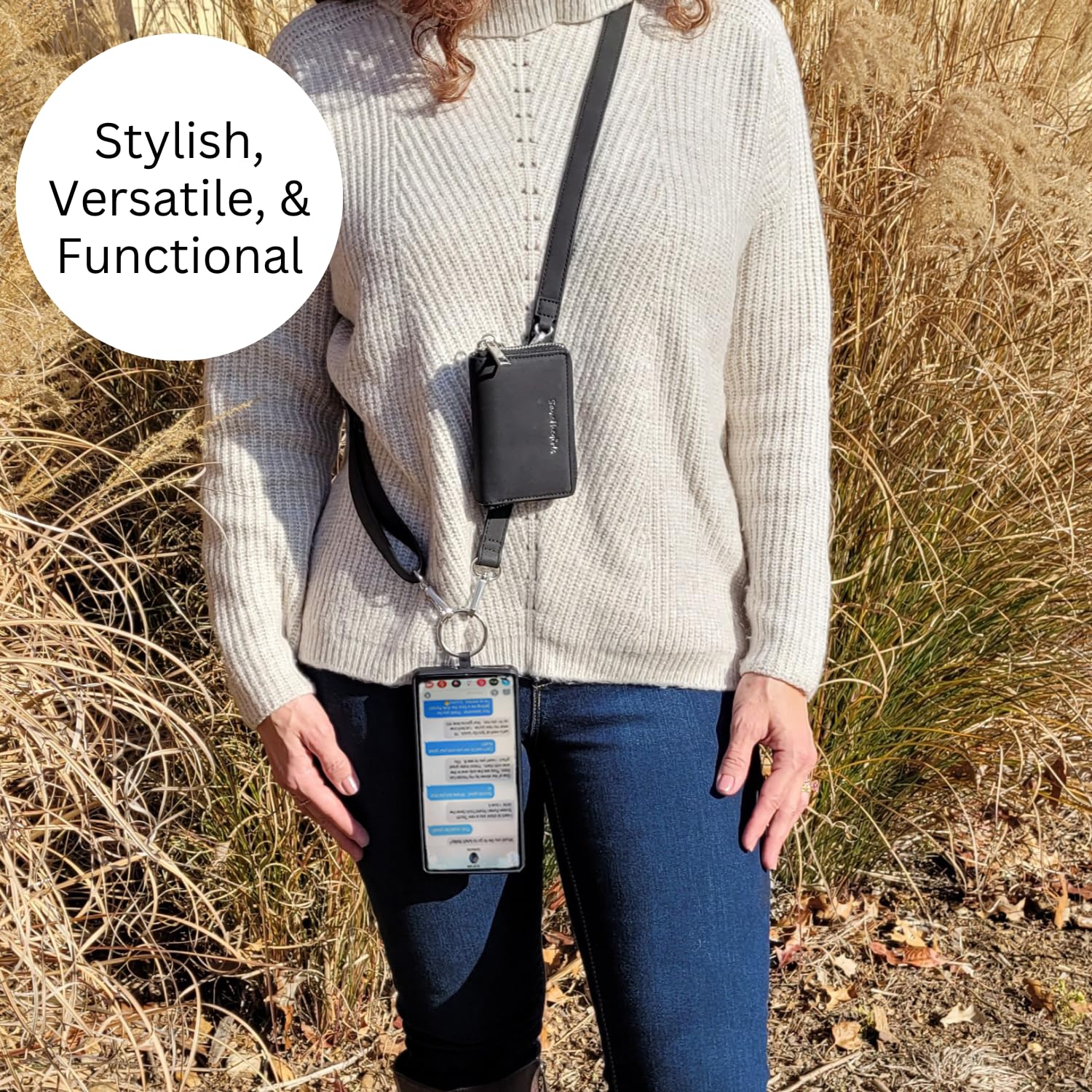 Clip and Go Brushed Vegan Phone Lanyard - Adjustable Crossbody Phone Case with Pouch, Removable Strap for Hands-Free Convenience at Work, Travel, and Outdoor Adventures