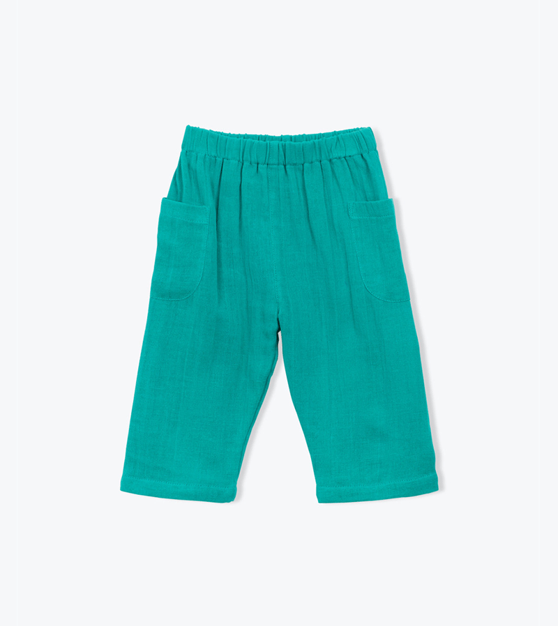 Arsene et Les Pipelettes Green Baby Voile Trousers - Soft & Breathable Cotton Pants for Newborns & Infants | Perfect for Playtime, Outings & Photo Shoots