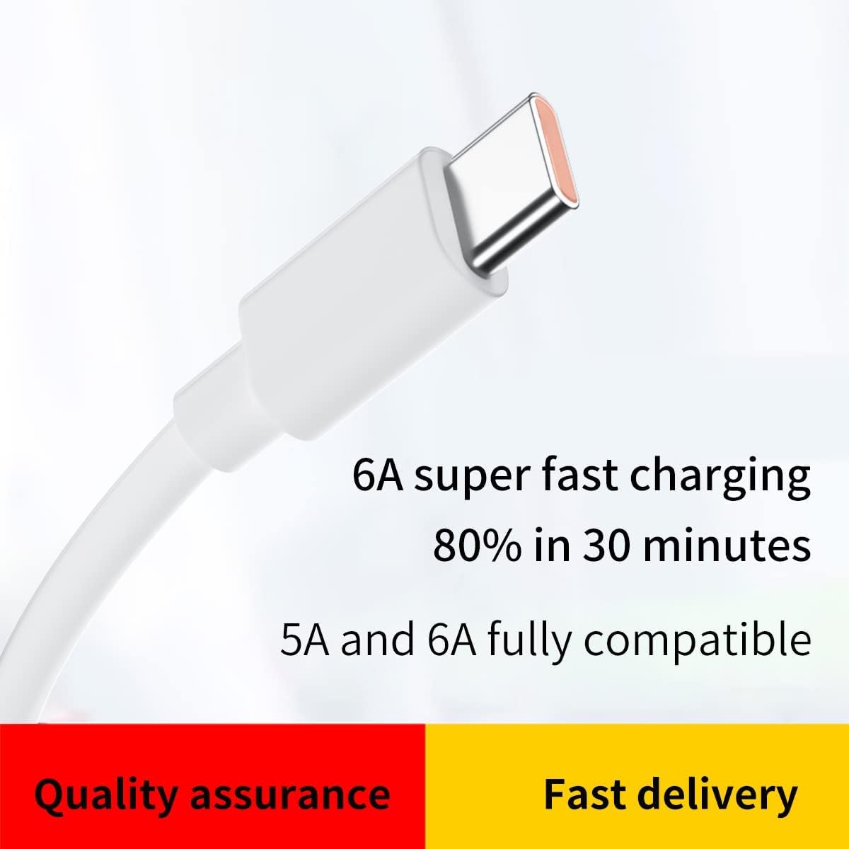 Original 10W to 65W Type-C USB Fast Charging Cable for Infinix Note 8 | Quick Charge, Dash, Warp, Dart, Flash, Turbo, Super VOOC Compatible | 6A High-Speed Data Sync Cable | Type C to USB-A (1.2M/3.9ft, White) - Perfect for Home, Office & Travel Charging