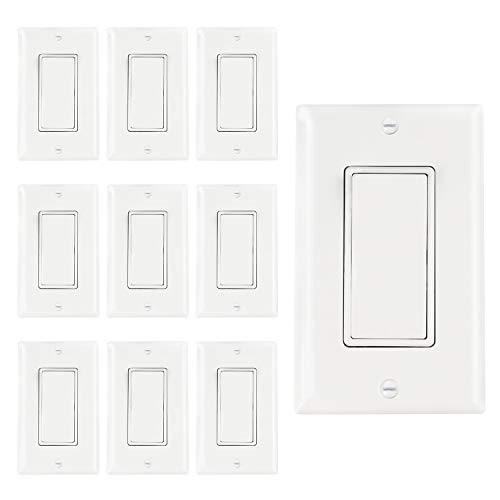 AbboTech 10-Pack Decorative Light Switch with Wall Plates - Single Pole ON/Off Switch, 15A 120-270V, UL Listed White - Perfect for Home & Office Electrical Upgrades