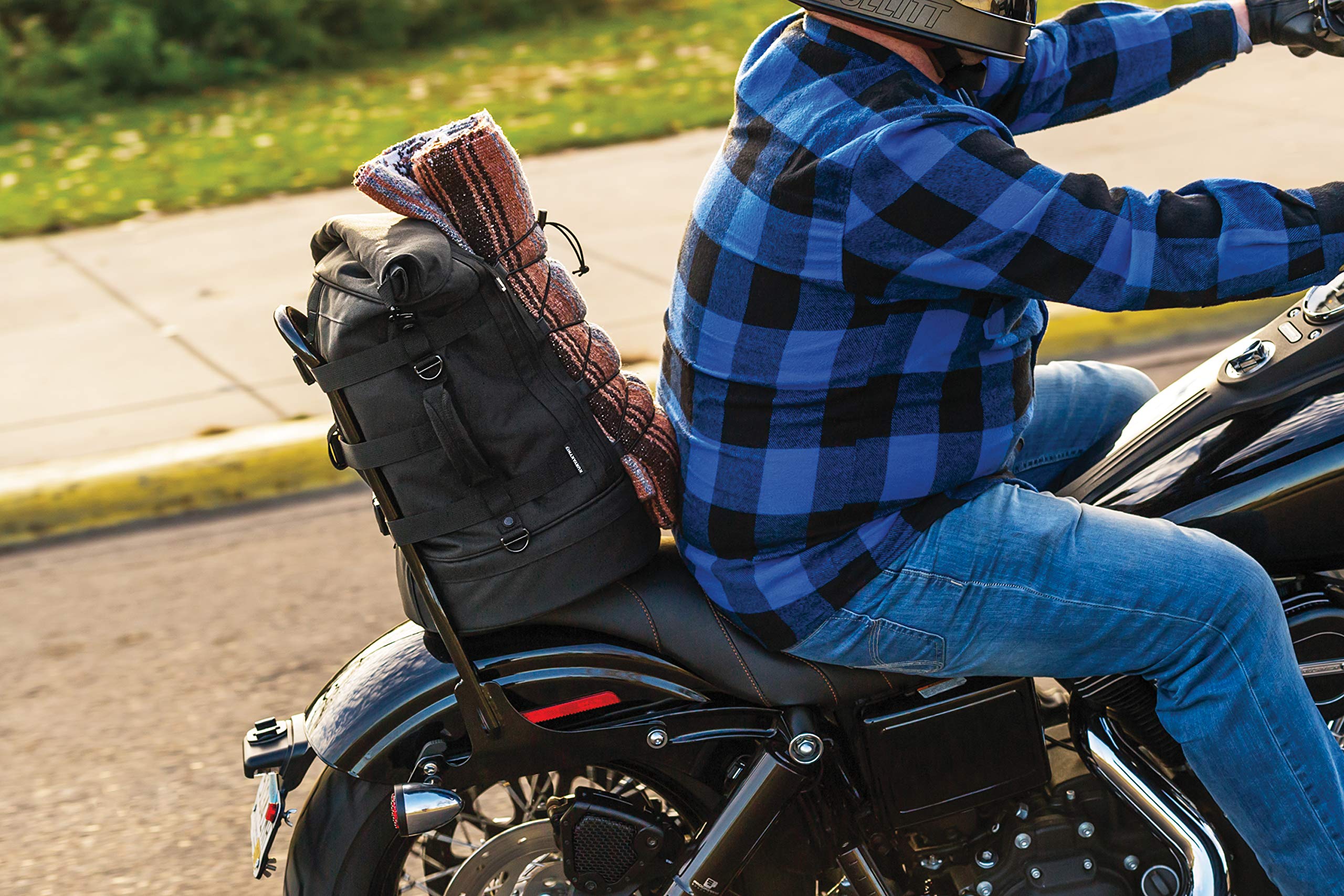 Kuryakyn 5282 Momentum Freeloader Expandable Motorcycle Travel Luggage - Weatherproof Duffle Bag with Sissy Bar Straps for Harley, Cruiser & Touring Bikes (Black) - Perfect for Road Trips, Camping & Long-Distance Riding