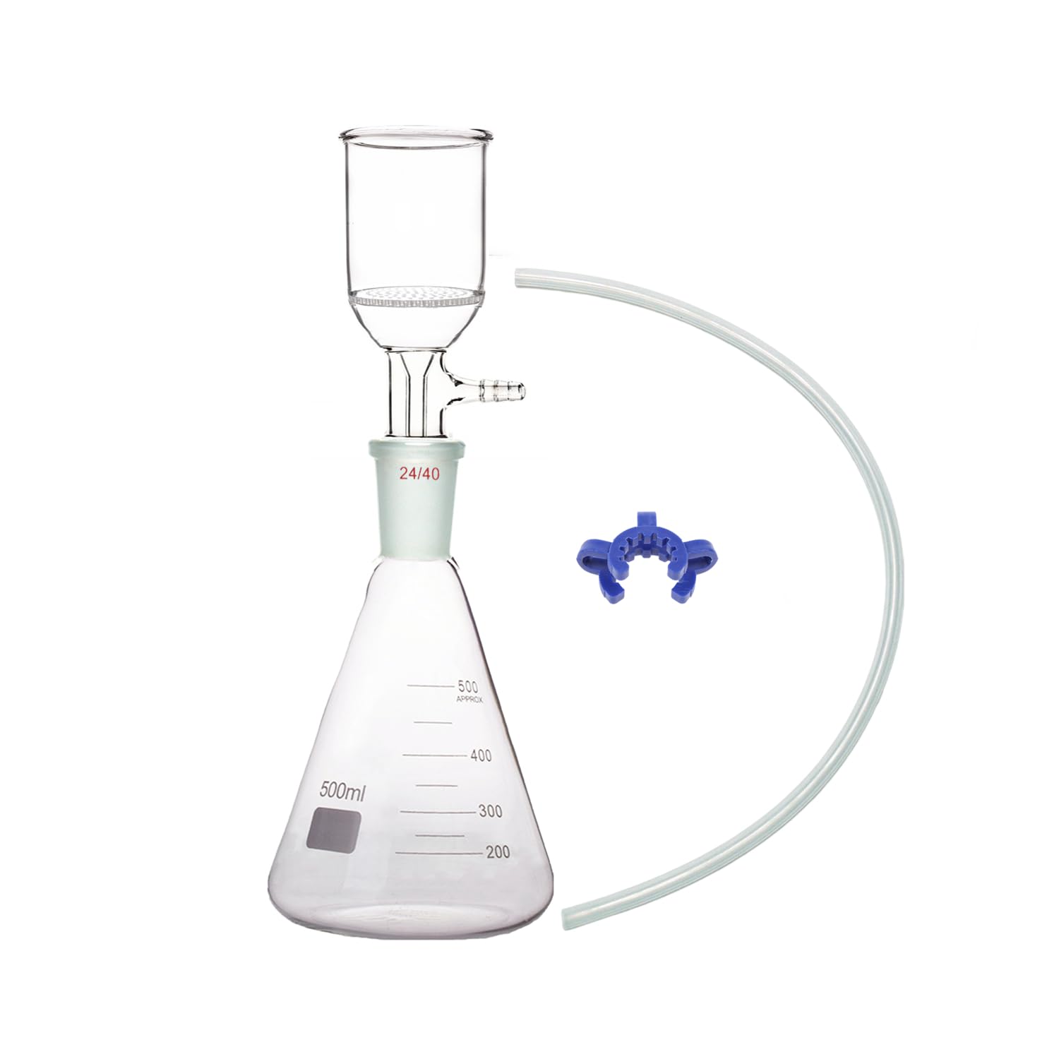 500ml 24/40 Suction Filtration Kit with 47mm Buchner Funnel & Glass Flask - Laboratory Grade Filtration System for Chemistry Experiments & Scientific Research