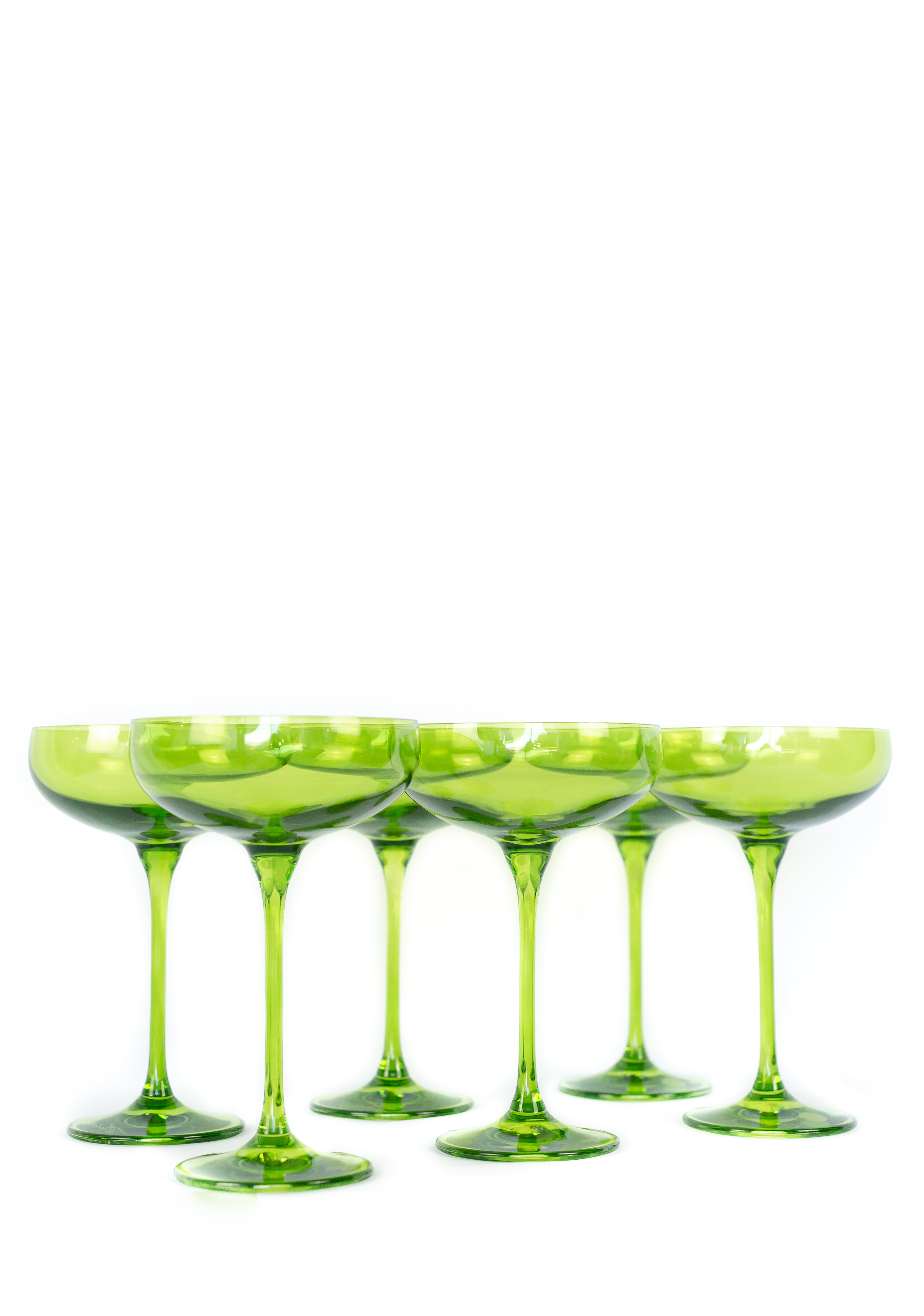 Estelle Colored Champagne Coupe Stemware Set of 6 - Elegant Forest Green Glassware for Parties, Weddings & Special Occasions