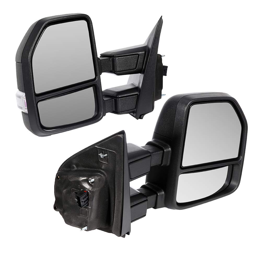 2017-2019 Ford F250 F350 F450 Super Duty Towing Mirrors - Power Heated with Turn Signal, Auxiliary Lights & Temperature Sensor | Perfect for Heavy-Duty Towing, Off-Roading & Winter Driving