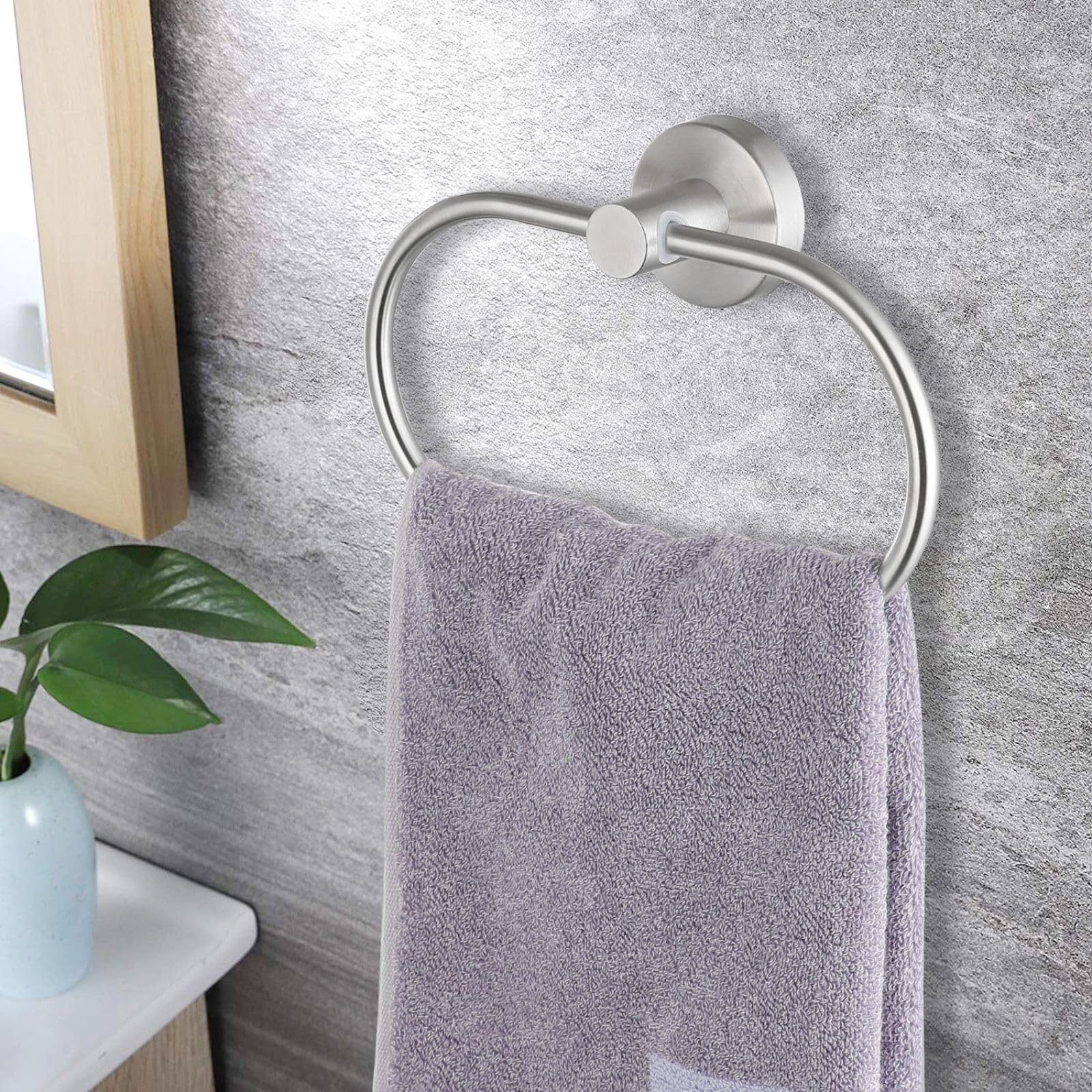 Stainless Steel Towel Ring & Bar Hanger Set (2-Pack) - Brushed Nickel Wall Mounted Bathroom Towel Holder for Hand & Face Towels - Modern Round Design for Home, Spa & Hotel Use