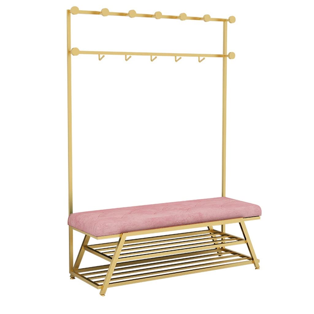 3-in-1 Industrial Entryway Hall Tree with Storage Shelves, Coat Rack & Shoe Bench - Sturdy 100x35x175cm Pink Entryway Organizer for Bedroom, Living Room & Mudroom - Easy Assembly Home Storage Solution
