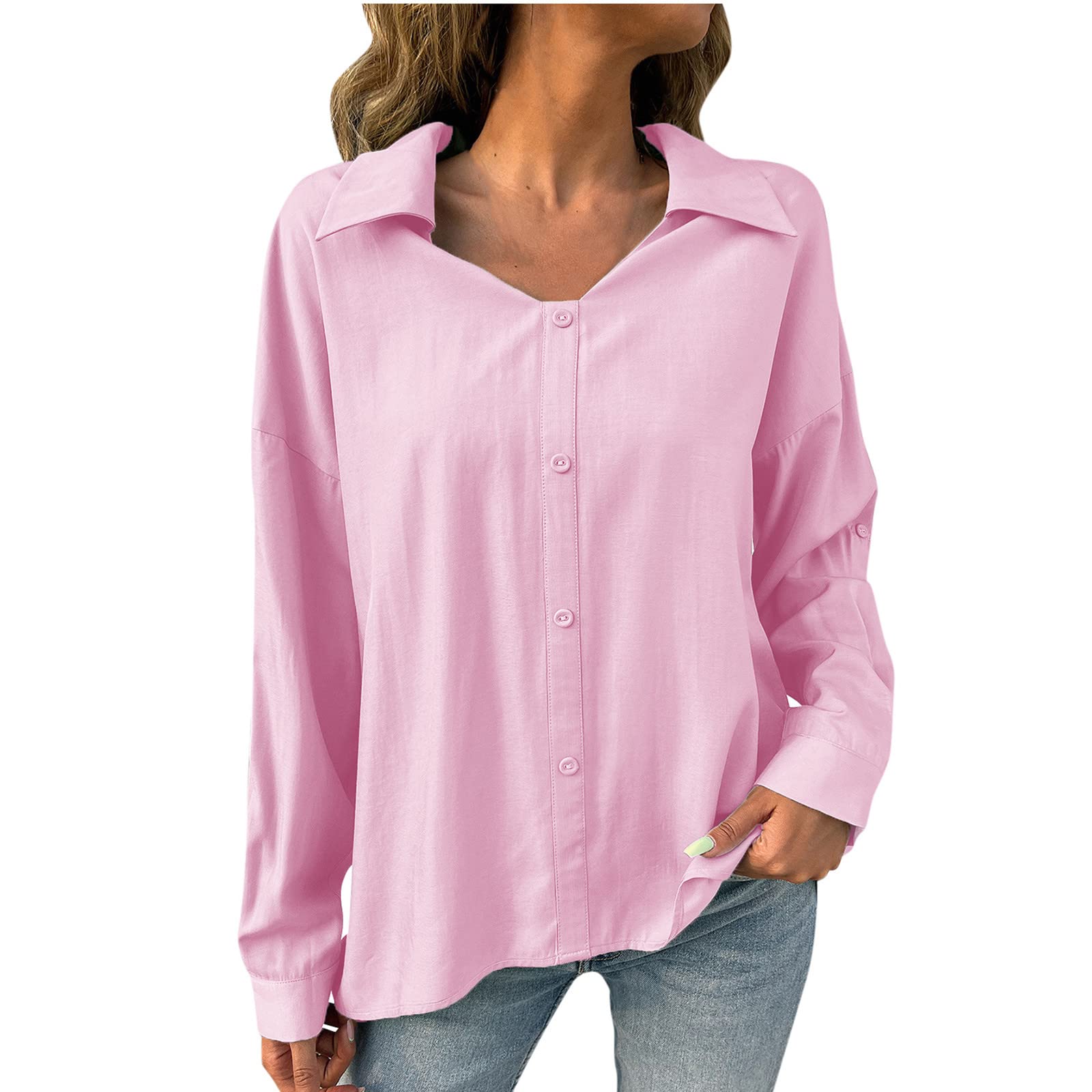 Women's Button Down Shirts 2023 | Elegant Long Sleeve Chiffon Blouses for Fall | Satin V-Neck Work Tops & Casual Fashion Tees | Perfect for Office, Date Night & Weekend Outings