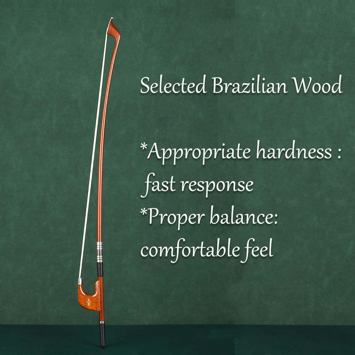 Premium German Style Double Bass Bow 4/4 Size - Handcrafted Brazilian Wood Stick with Snakewood Frog - Perfect for Orchestral Performances, Jazz Ensembles & Professional Musicians