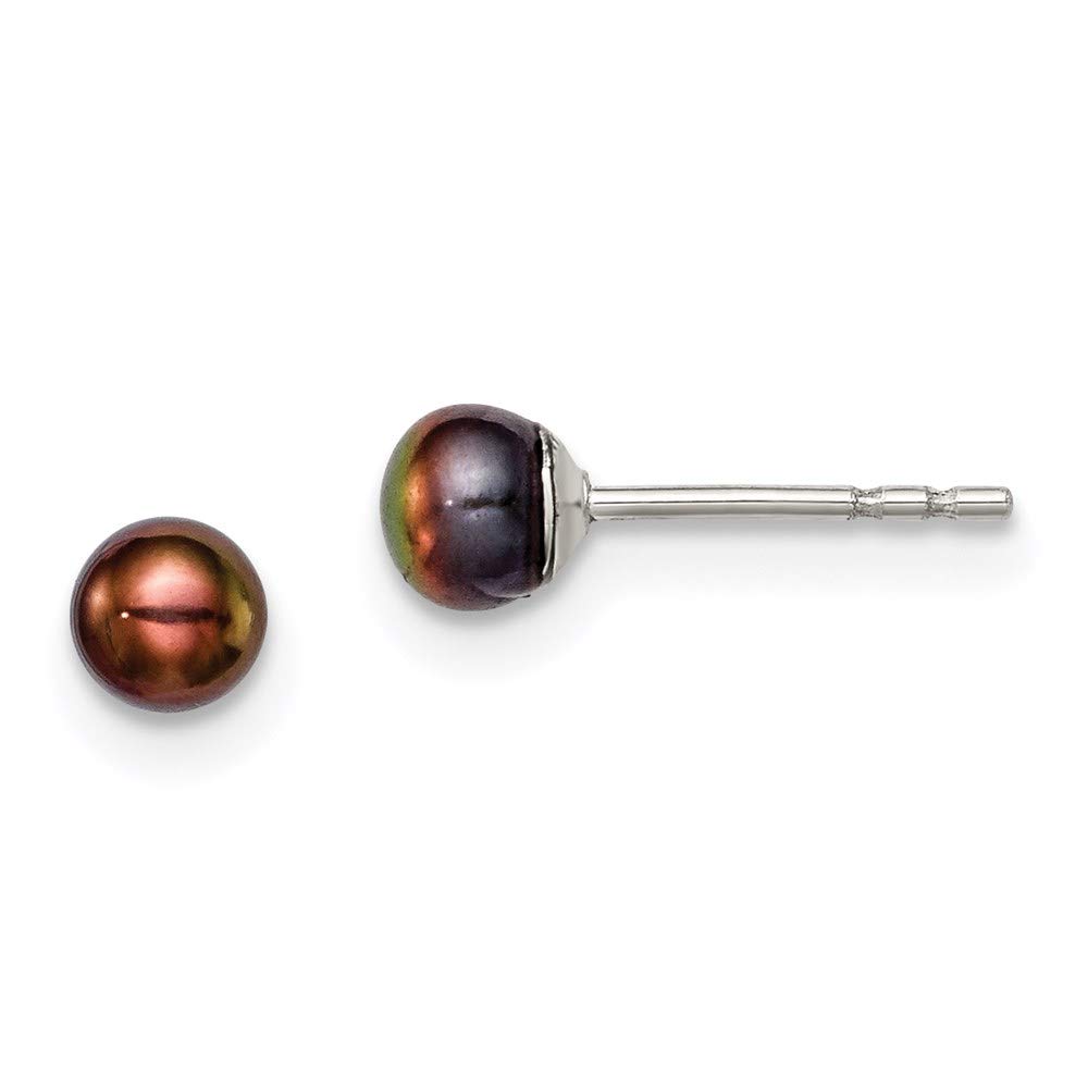 925 Sterling Silver Black Freshwater Cultured Pearl Stud Earrings for Women - 3-4mm Button Pearl Earrings, Dainty Fine Jewelry Gift for Her - Perfect for Weddings, Parties & Everyday Elegance