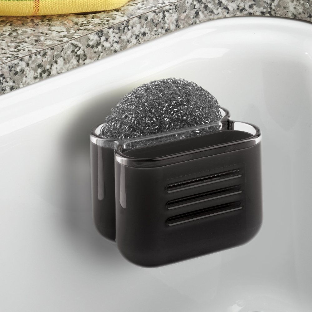 InterDesign Syncware Kitchen Sink Sponge and Scrubber Holder - Durable Black Organizer for Sponges, Brushes & Cleaning Tools | Perfect for Kitchen, Bathroom & Utility Sink Organization