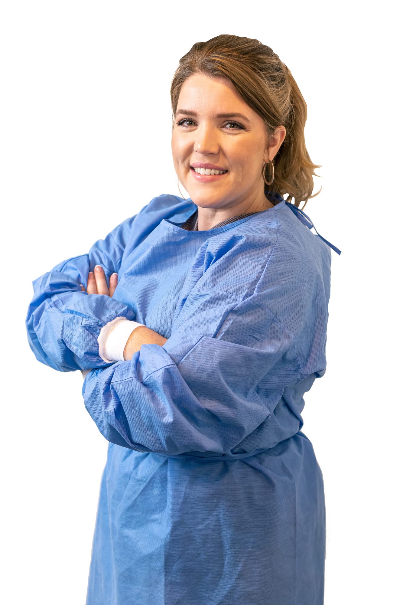 100-Pack Level 2 Disposable Isolation Gowns - SMS 35g, Fully Enclosed Design with Double Tie Neck & Waist, Knitted Cuffs, Blue, Unisex - Ideal for Medical, Dental, Laboratory & Healthcare Professionals