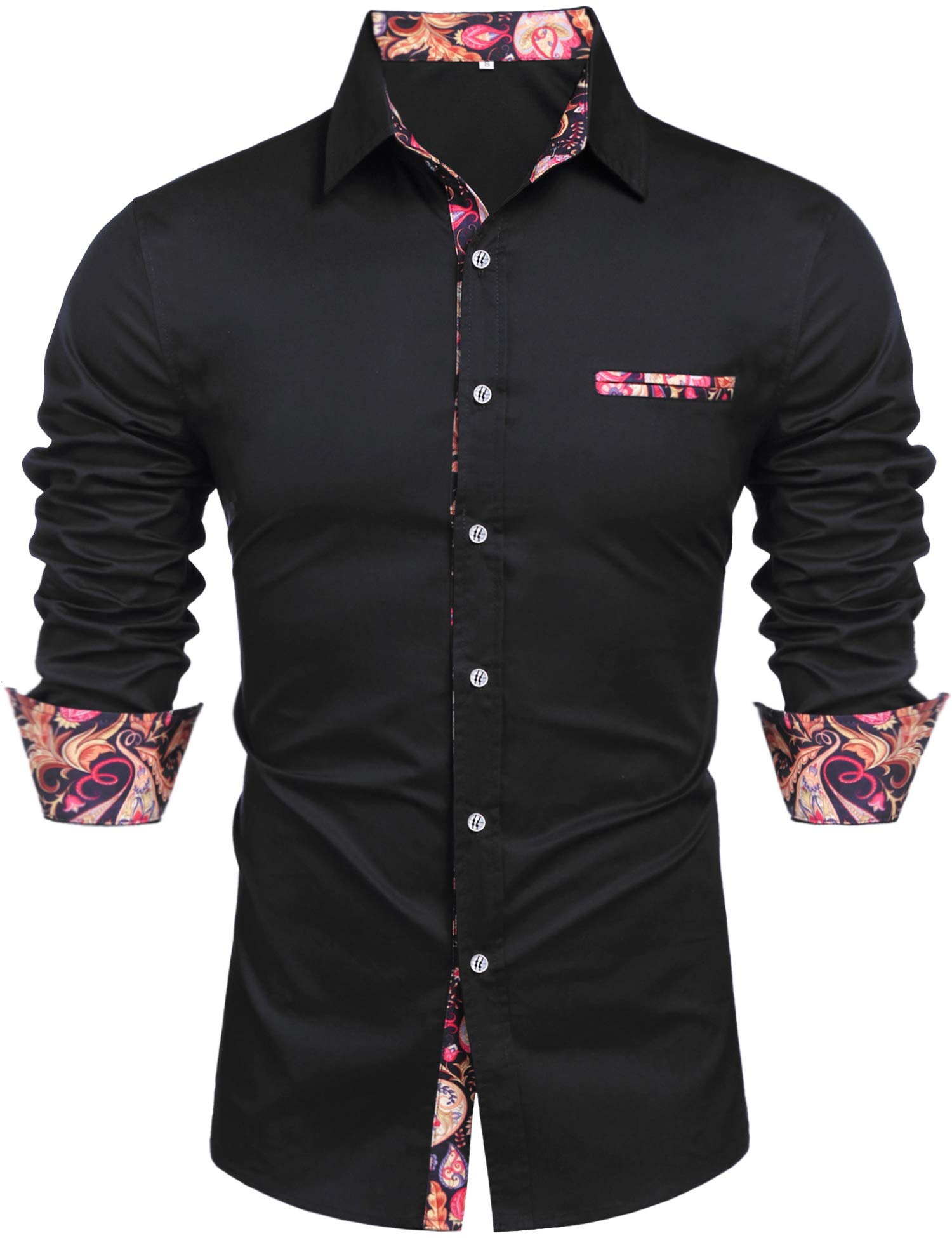 Daupanzees Men's Slim Fit Cotton Dress Shirt - Long Sleeve Casual Button Down Shirt with Luxury Patchwork Print Design | Perfect for Office, Business Meetings & Formal Events