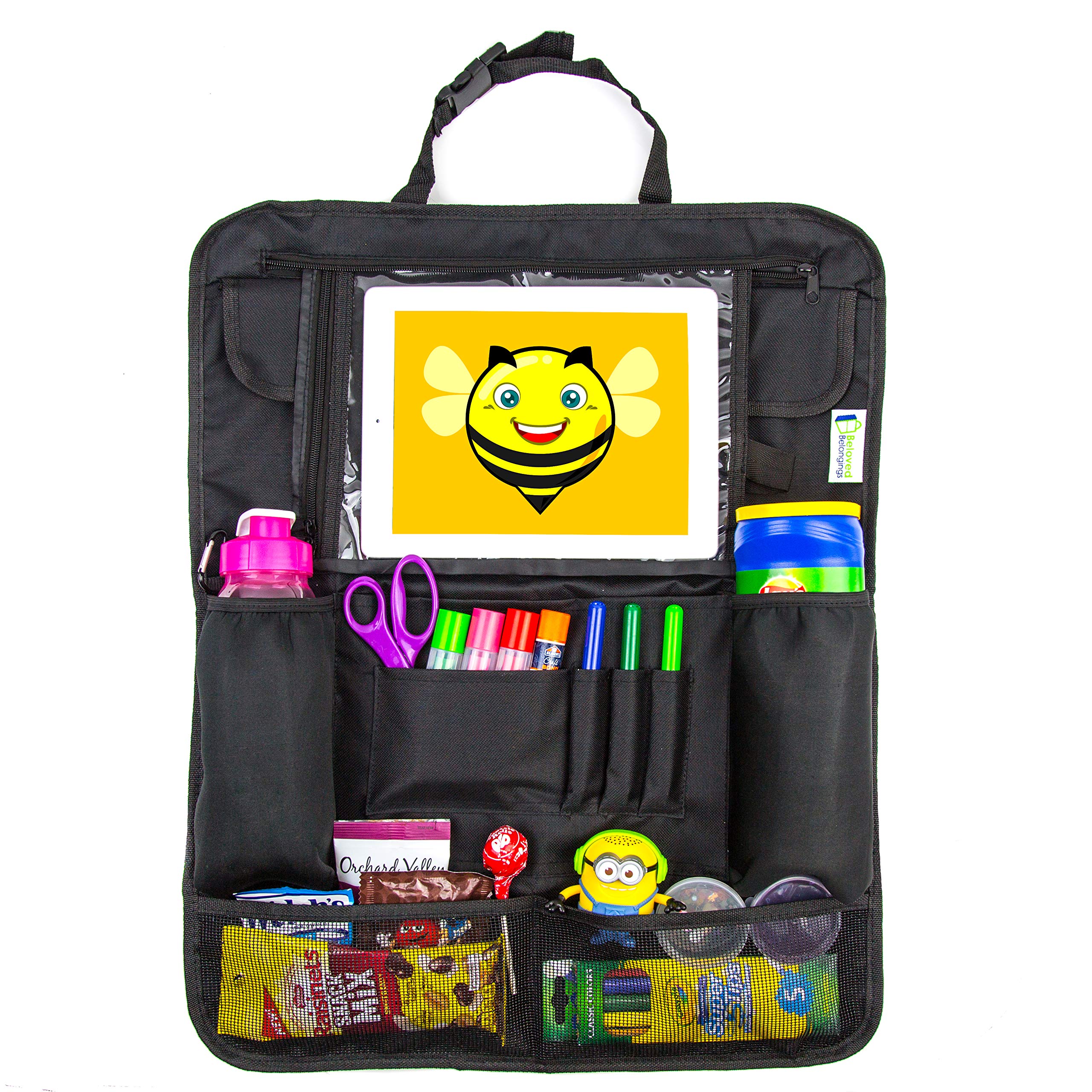 Backseat Car Organizer with 12 Compartments & iPad Holder - Waterproof Car Seat Protector for Kids, Travel & Road Trips | Perfect for Organizing Toys, Snacks & Essentials in SUV, Minivan & Family Vehicles