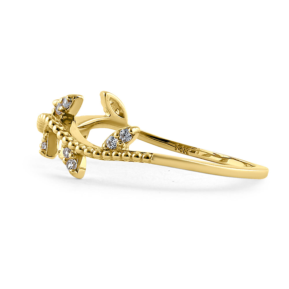 14K Solid Yellow Gold Vine Diamond Ring - 0.14 ct Natural Diamond Engagement Ring for Women, Perfect for Anniversary, Wedding & Special Occasions