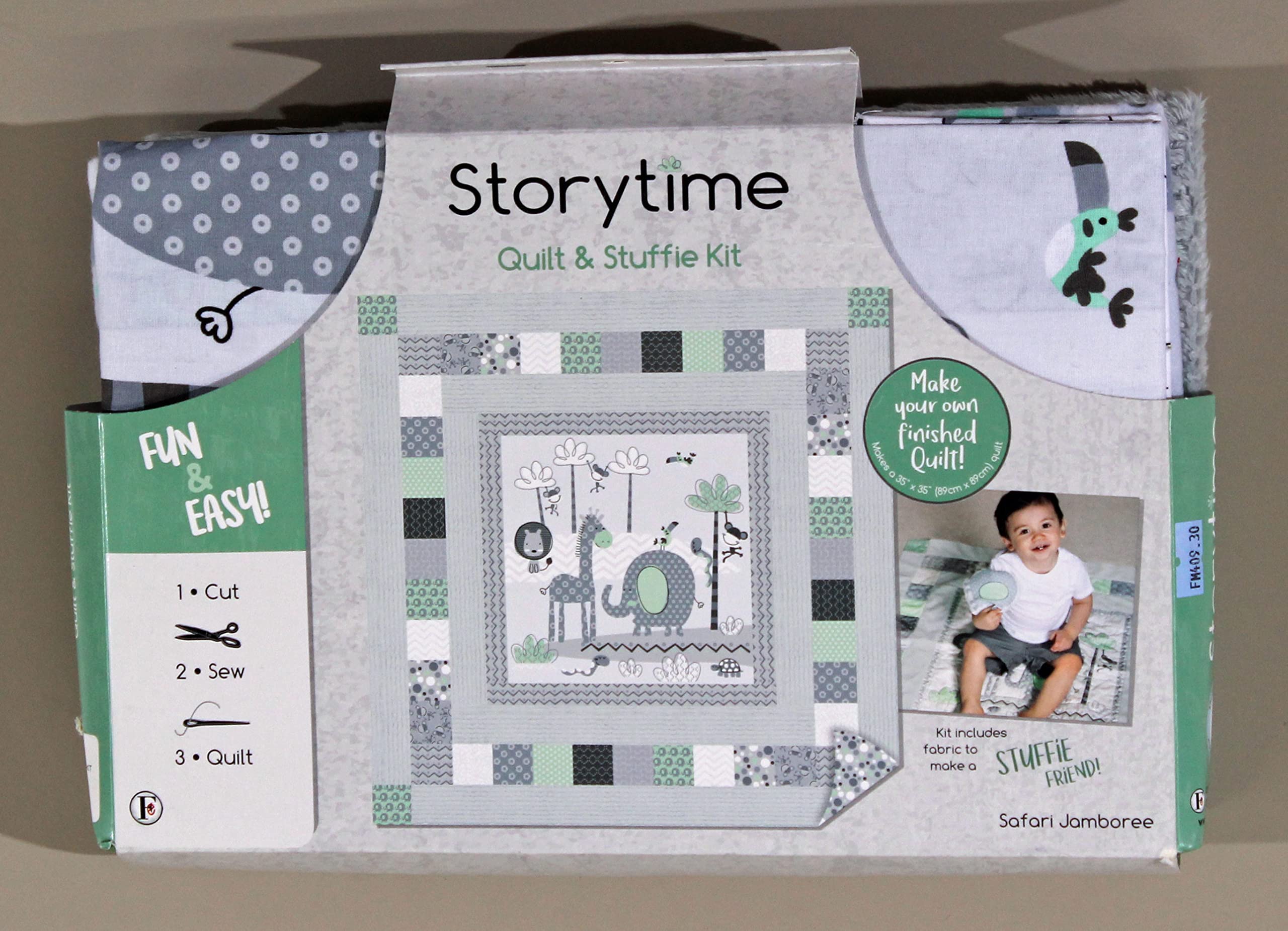 DIY Quilt & Stuffed Animal Kit - Storytime Safari Jamboree with Giraffe, Elephant & Lion Plush Toys | Easy Sewing Blanket Making Set for Kids (M409.30) | Perfect for Birthday Gifts, Craft Projects & Bedtime Story Adventures