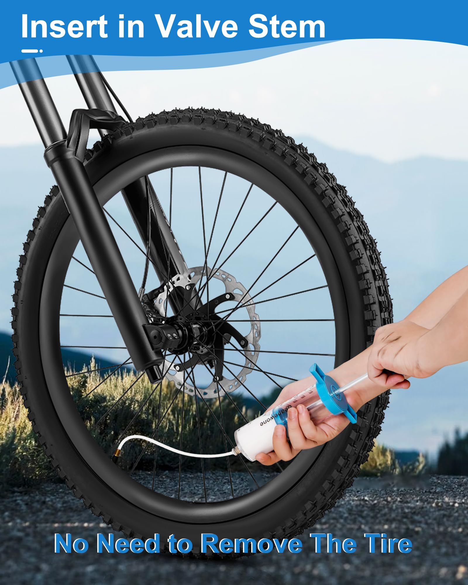 Premium Tubeless Tire Sealant Injector - 150ml Polycarbonate with Brass Push-to-Connect Valve - Perfect for Mountain Bikes, Road Bikes & Off-Road Vehicles - Quick & Easy Flat Tire Repair