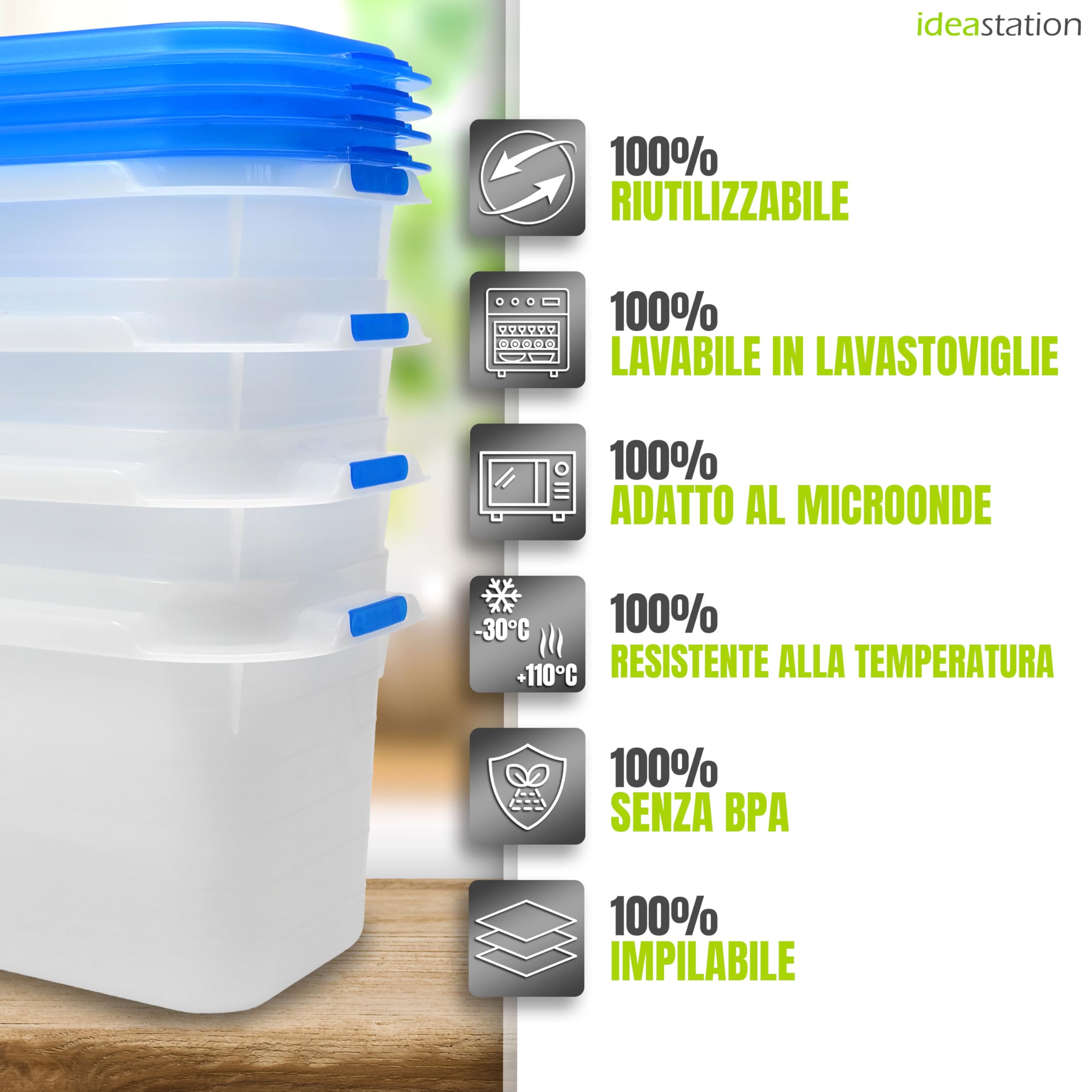 4-Piece 1000ml Stackable Freezer Containers with Lids - Shatterproof Food Storage Set for Meal Prep, Leftovers & Freezing - Ideal for Kitchen, Office & Picnics