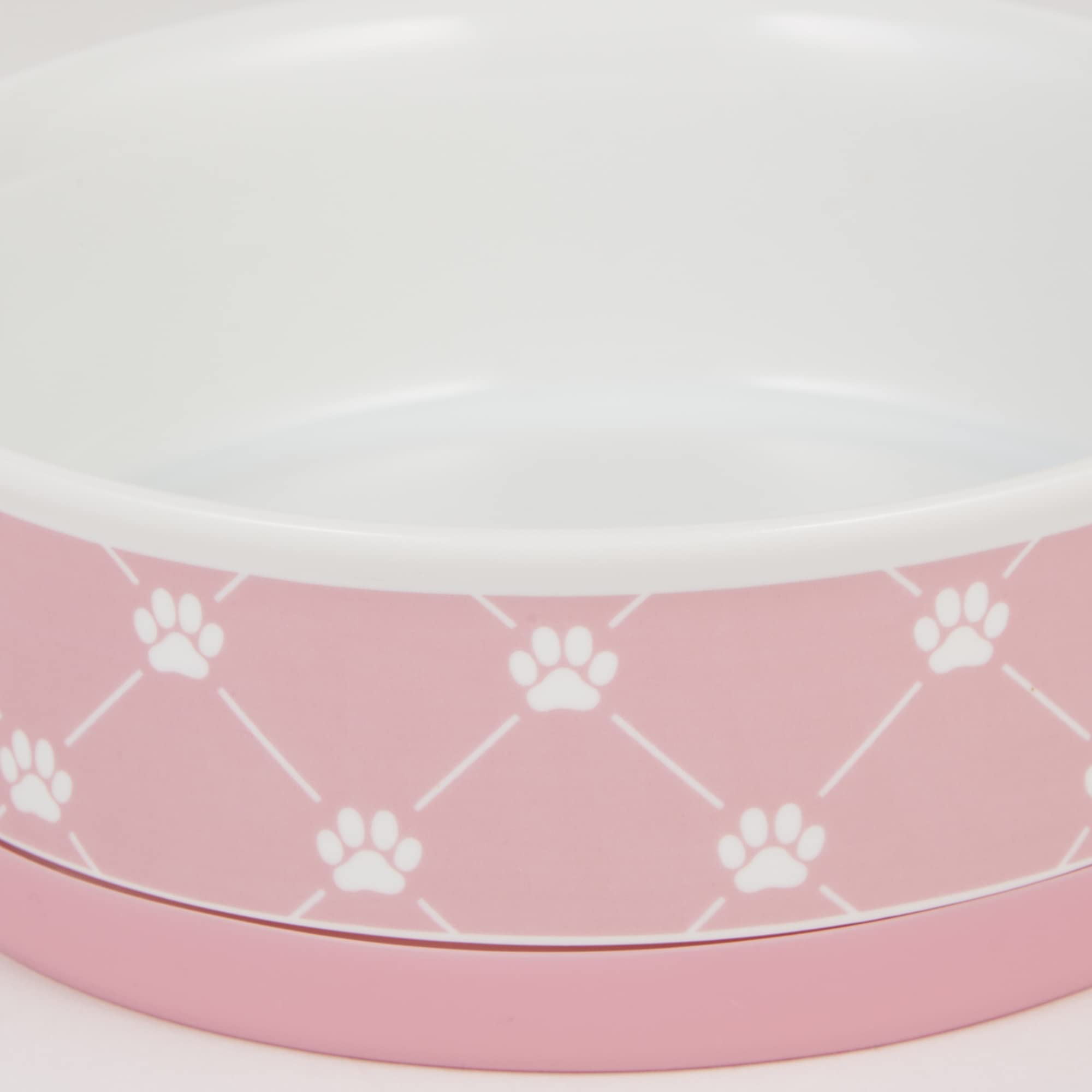 **Bone Dry Trellis Paw Print Pet Bowl Set - Microwave & Dishwasher Safe, Non-Slip Silicone Base, Large 7.5x2.4 Inches, Bubble Gum Color (2-Pack) - Perfect for Dogs & Cats at Home or Travel**