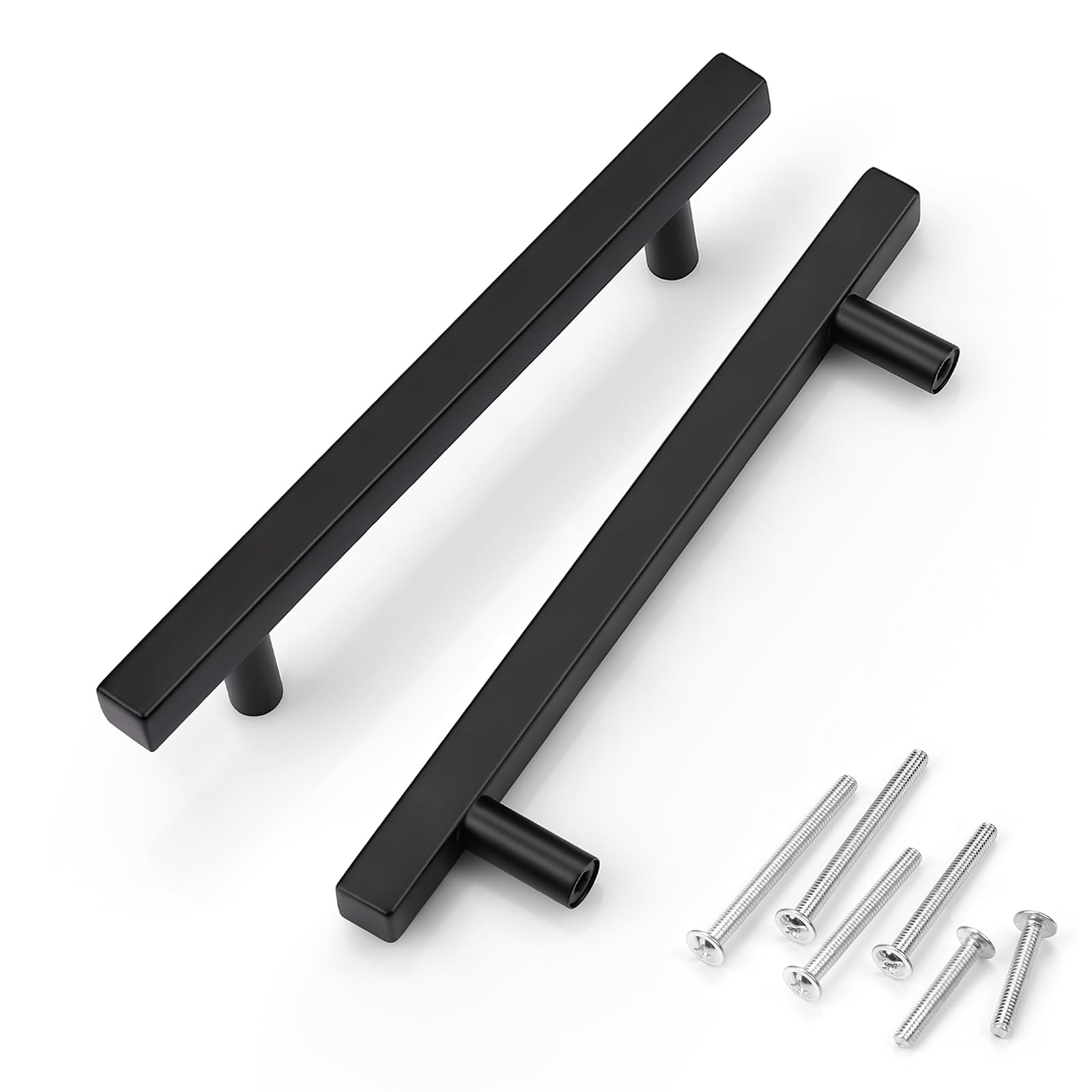 KNOBWELL 12 Pack 5 Inch Matte Black Modern Cabinet Handles - Square T Bar Drawer Pulls for Vanity, Nightstand, Closet (7.5