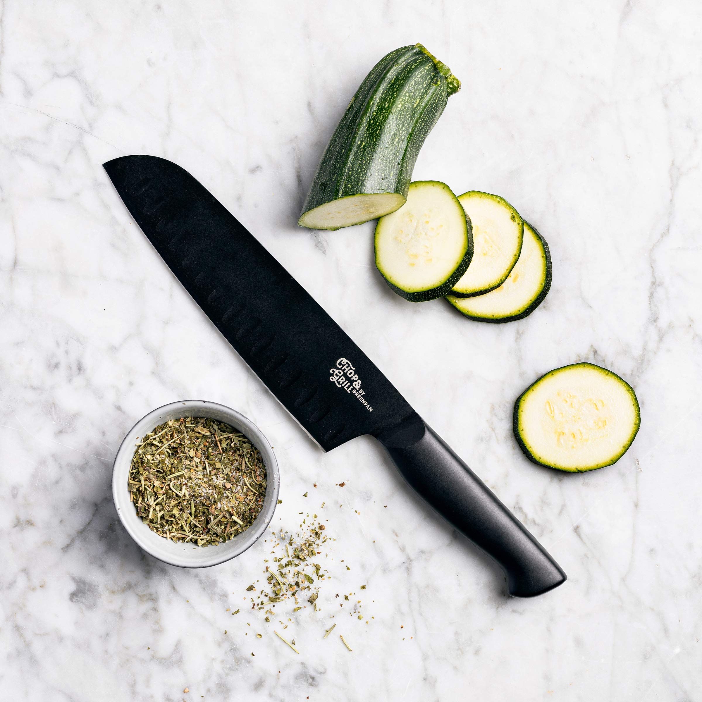 GreenPan Premium Ceramic Non-Stick Chop & Grill Santoku Knife - 7 Inch Japanese Kitchen Knife for Slicing, Dicing & Mincing - Perfect for Vegetables, Meat & Fish - Dishwasher Safe & Ergonomic Handle